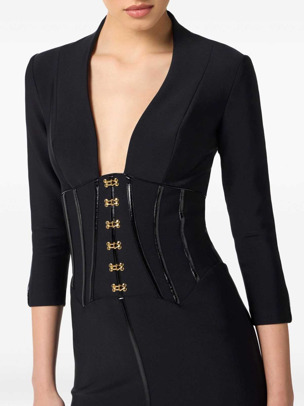 Elisabetta Franchi Short Dress With Corset Detail In Black