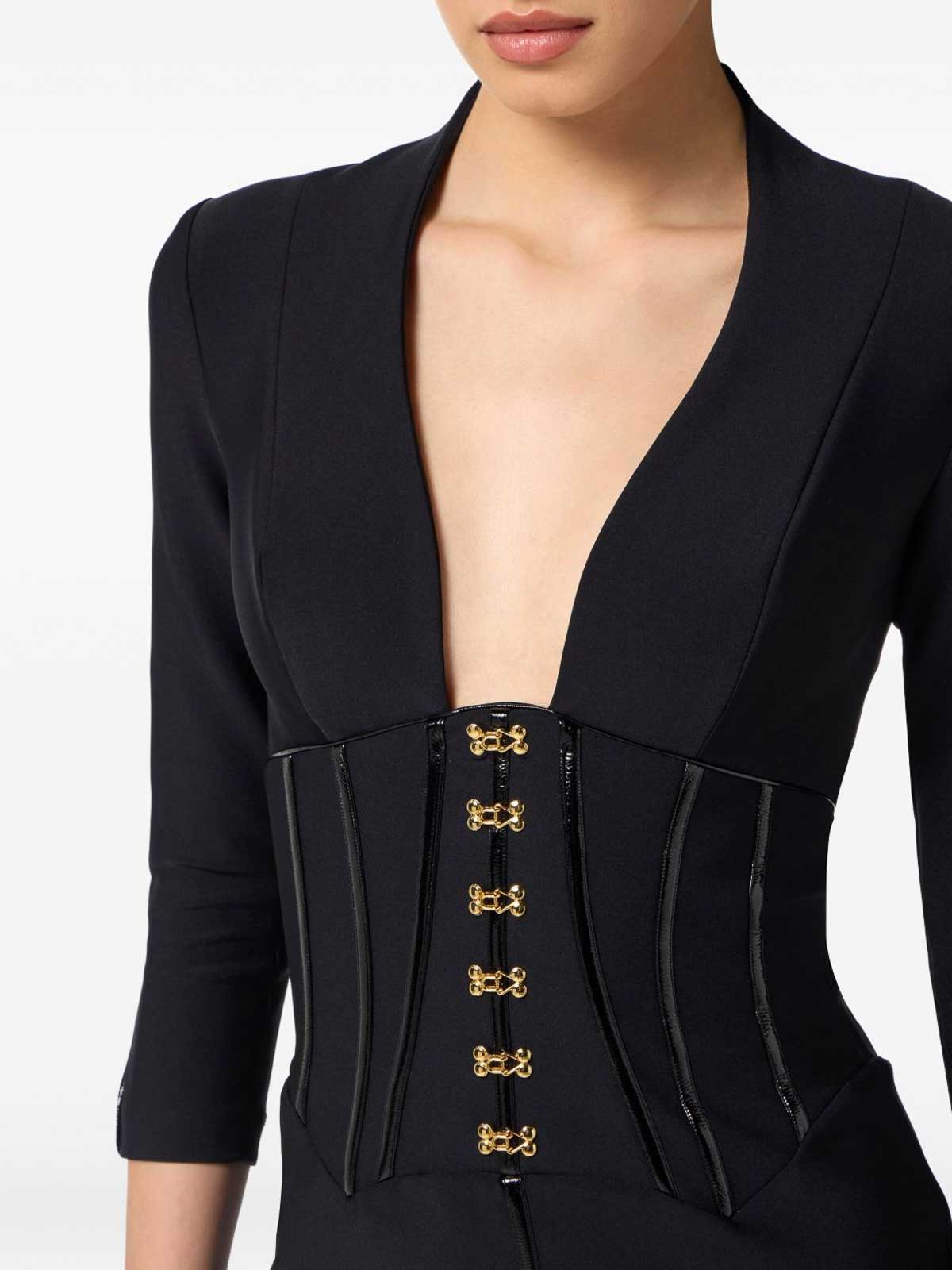 Elisabetta Franchi Short Dress With Corset Detail In Black