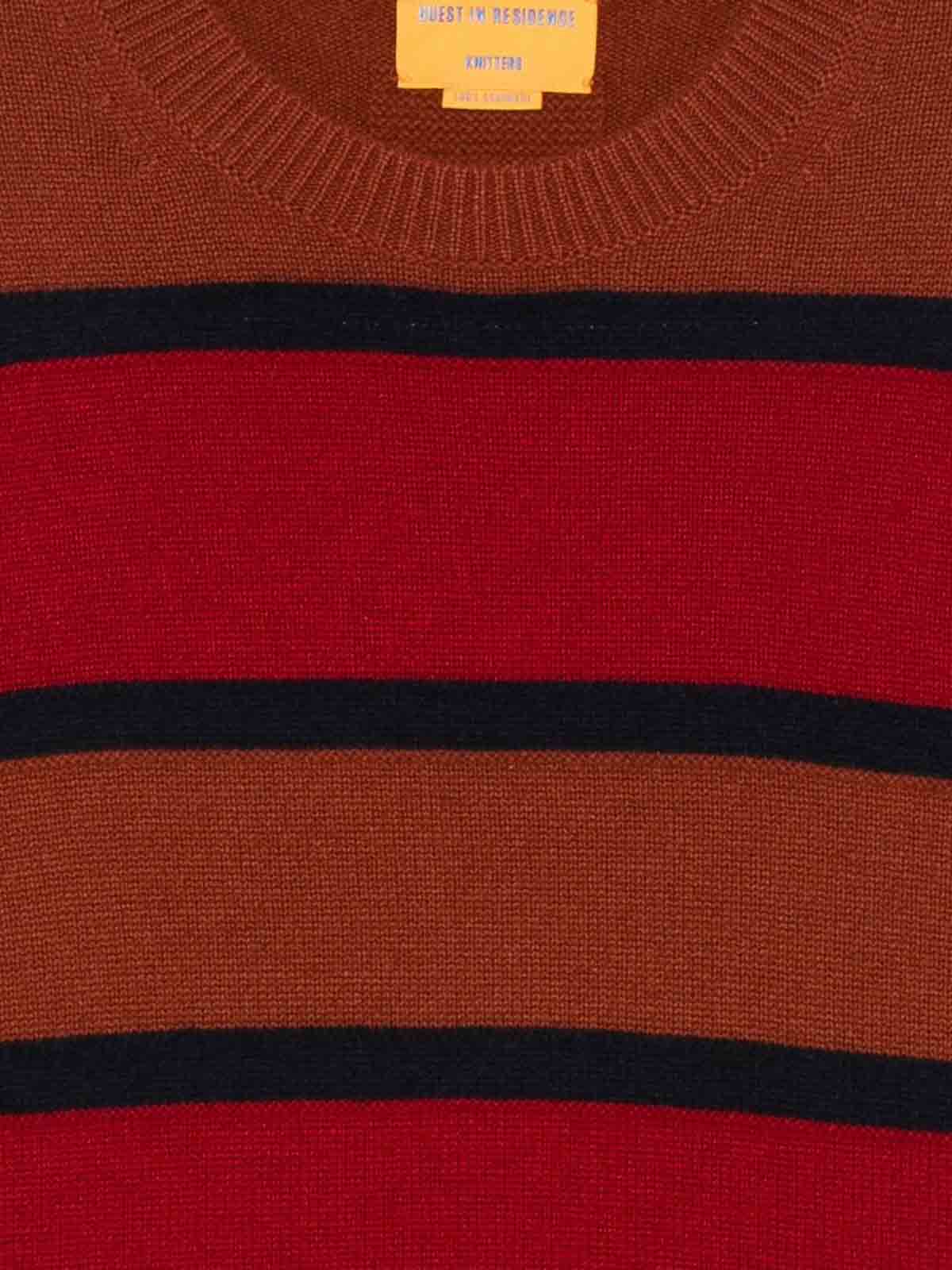 Guest In Residence Striped Cashmere Crew Neck Sweater In Brown