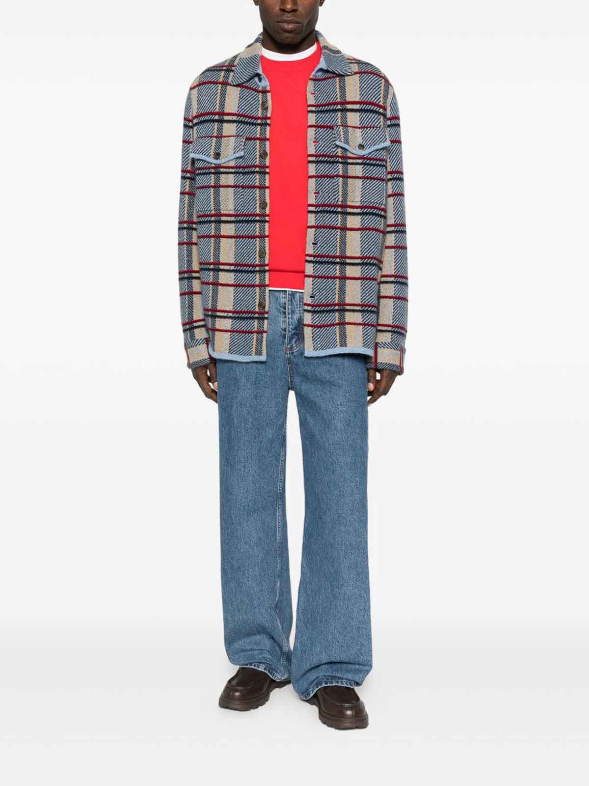 Guest In Residence Plaid Work Shirt With Structured Collar In Blue