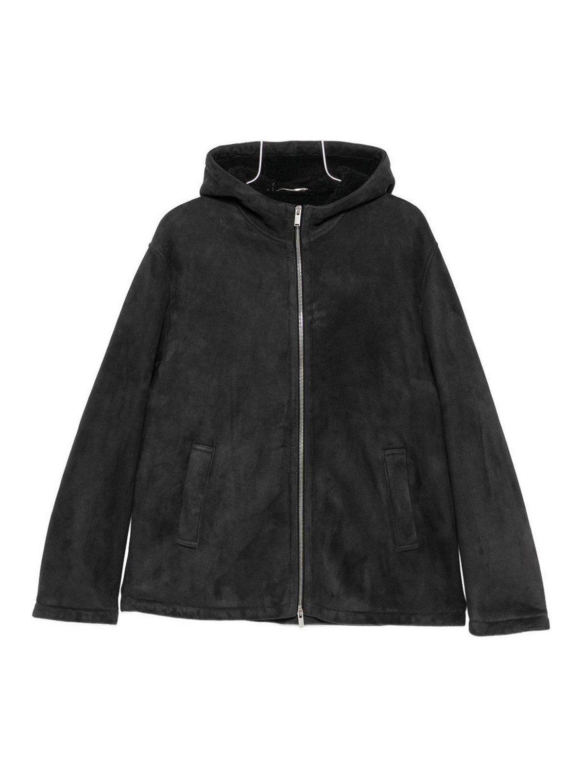 Lardini Giacche Grigio Lambskin Jacket In Black