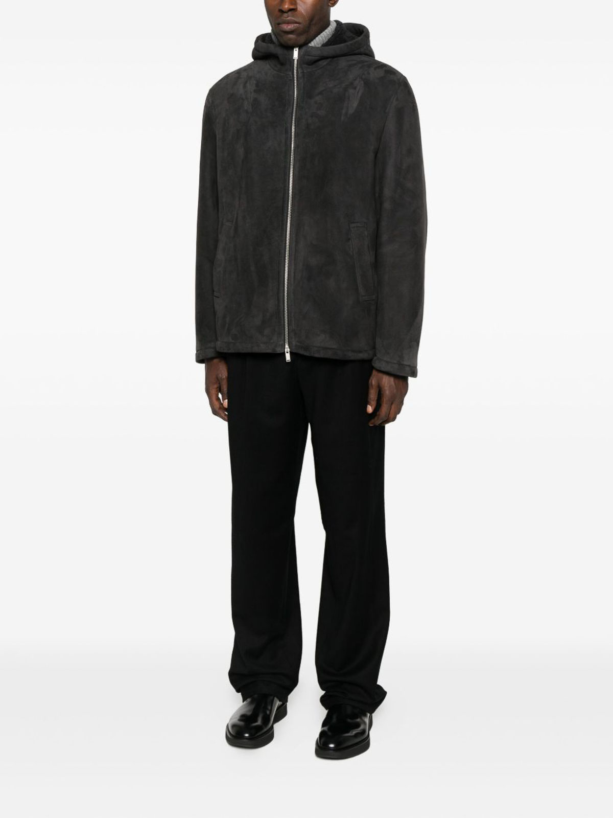 Lardini Giacche Grigio Lambskin Jacket In Black