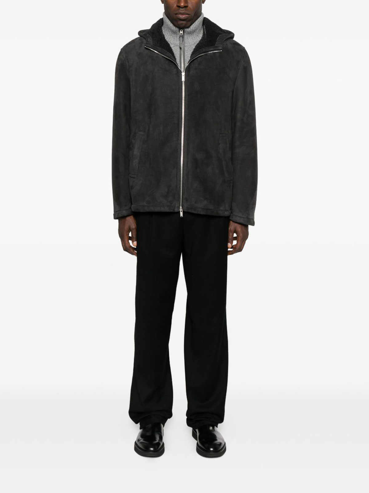 Lardini Giacche Grigio Lambskin Jacket In Black