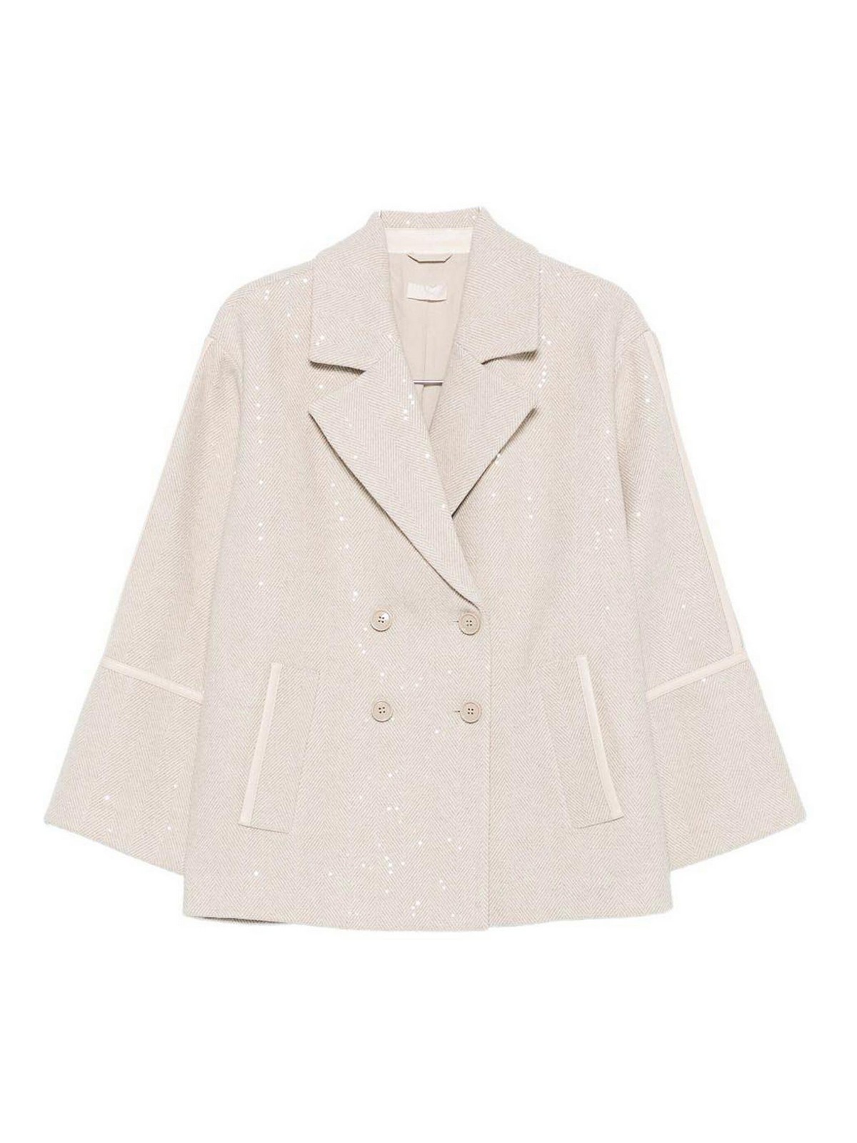 Liu •jo Short Double-breasted Coat With Wide Lapel In Neutral