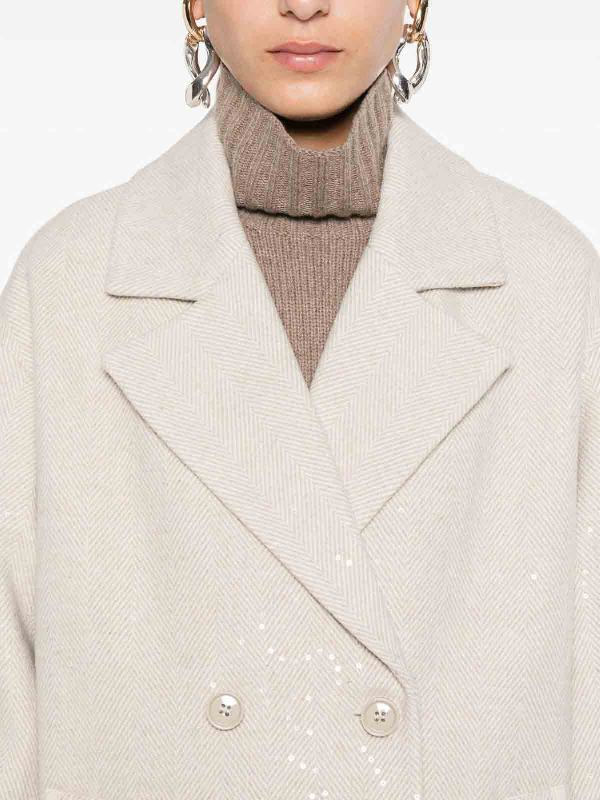 Liu •jo Short Double-breasted Coat With Wide Lapel In Neutral