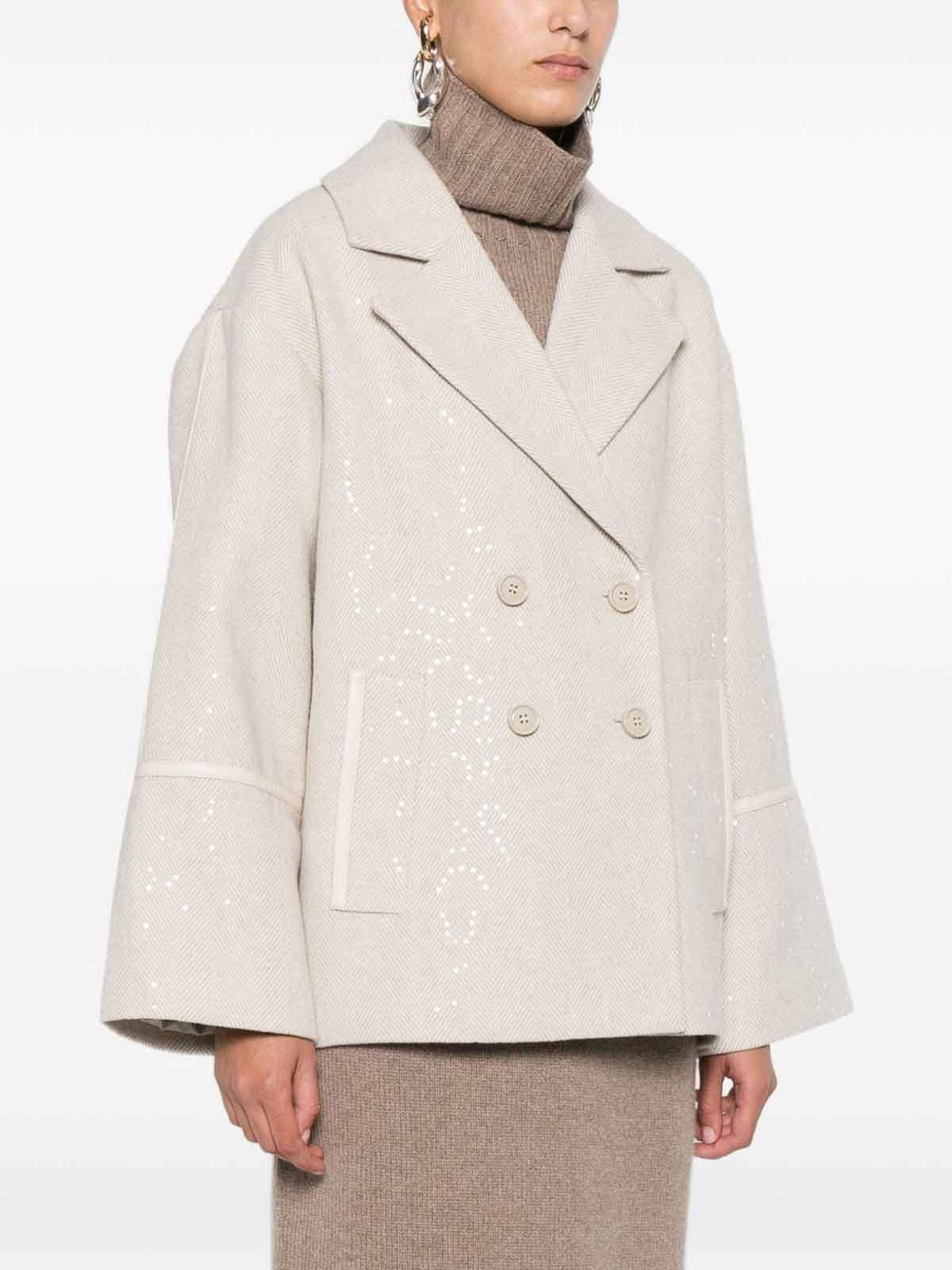 Liu •jo Short Double-breasted Coat With Wide Lapel In Neutral
