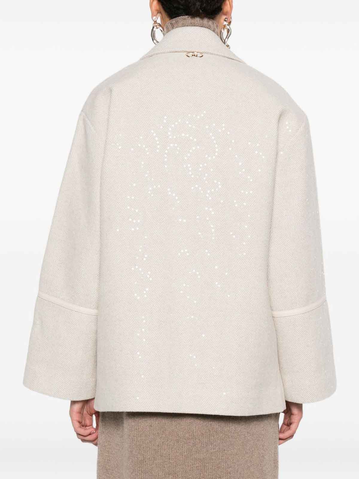 Liu •jo Short Double-breasted Coat With Wide Lapel In Neutral