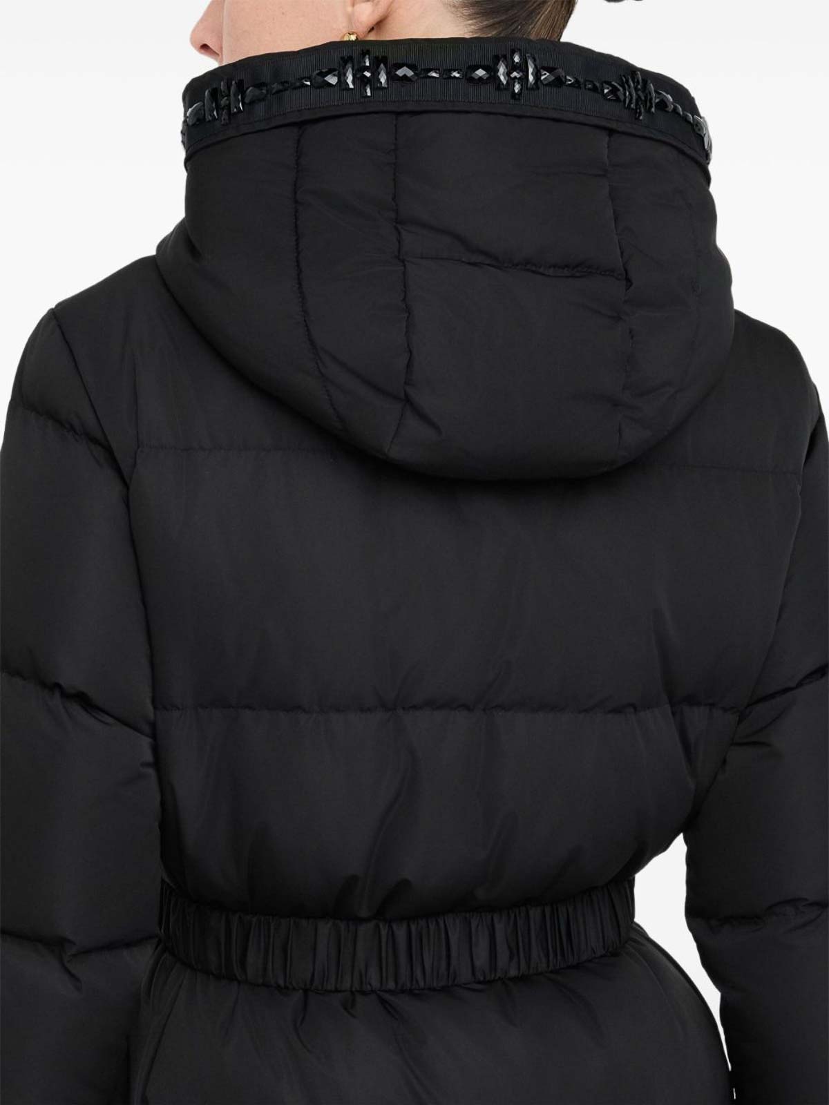 Liu •jo Quilted Bejewelled Longline Jacket In Black
