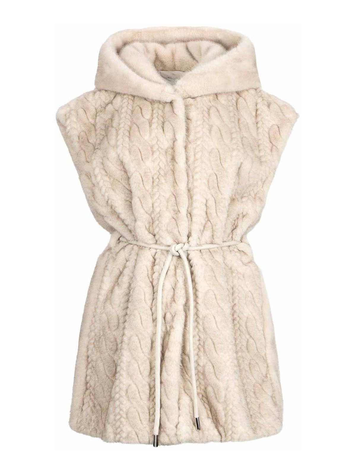Liu •jo Beige Sleeveless Jacket With Cable Knit Front In Neutral