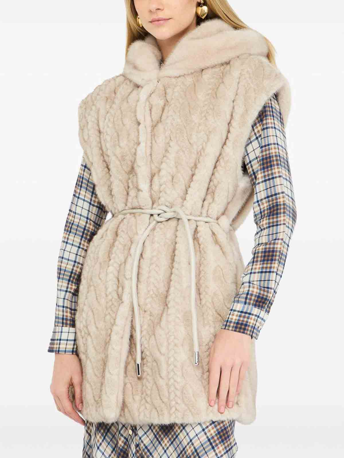 Liu •jo Beige Sleeveless Jacket With Cable Knit Front In Neutral
