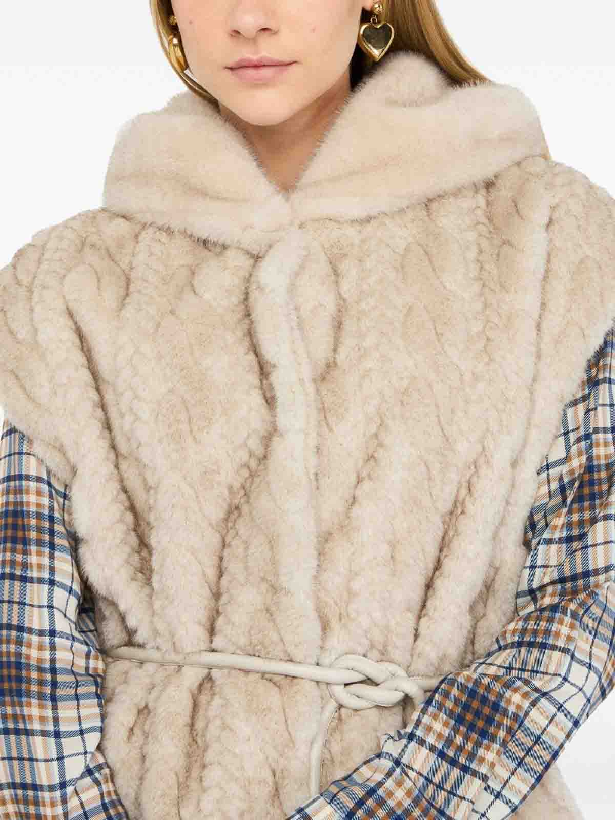 Liu •jo Beige Sleeveless Jacket With Cable Knit Front In Neutral