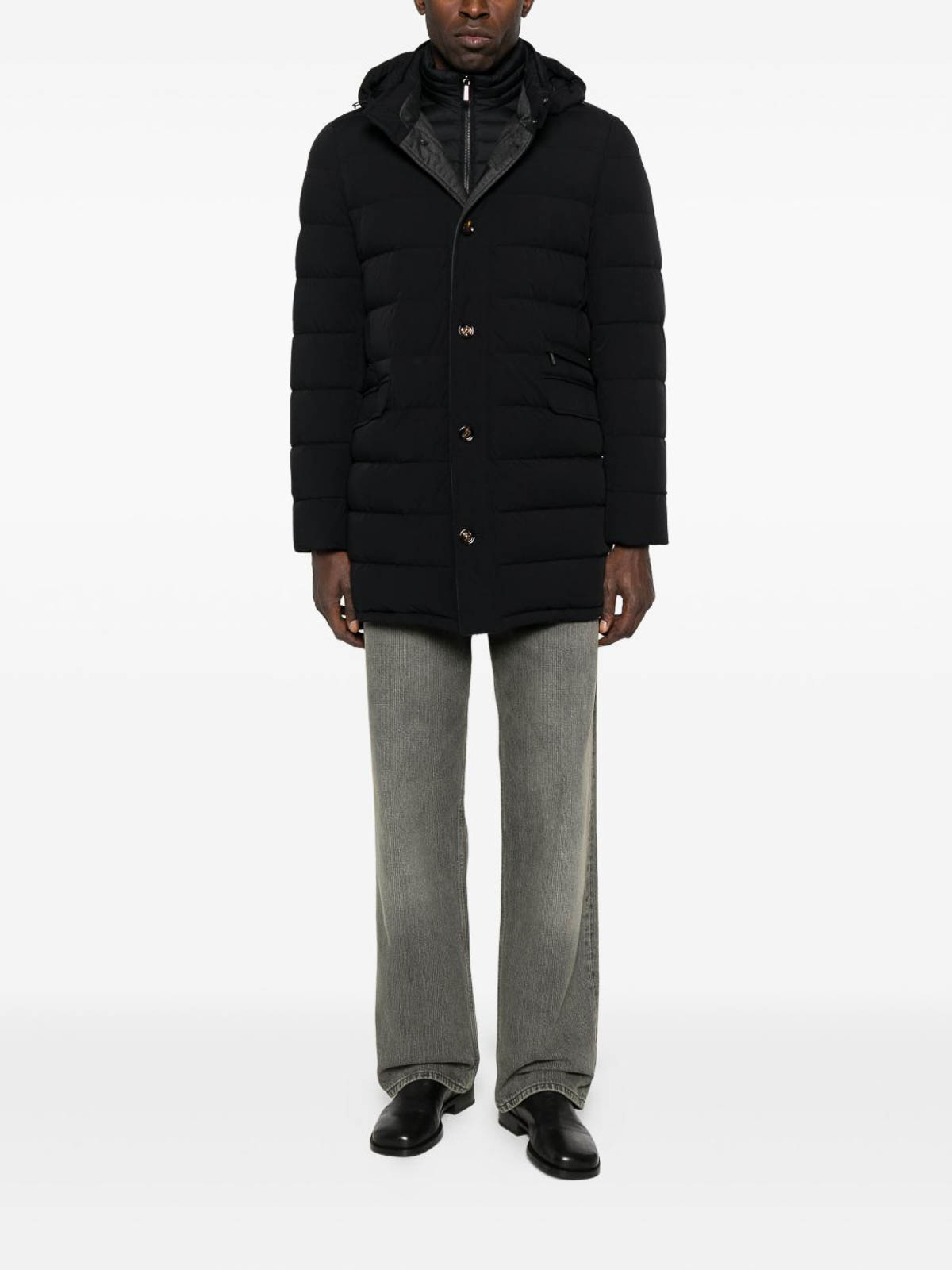 Moorer Tailored Blue Coat With Quilted Design In Black