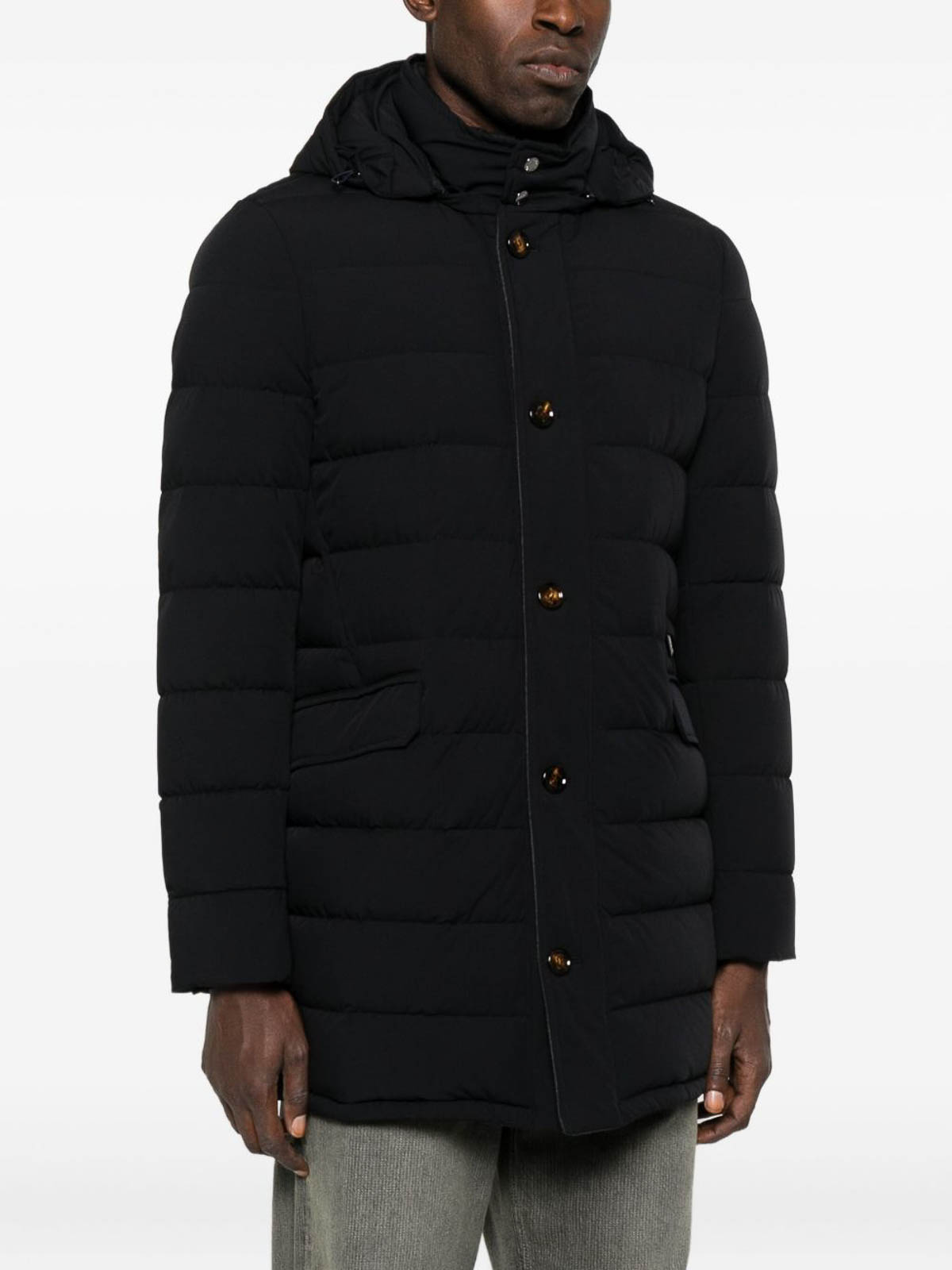 Moorer Tailored Blue Coat With Quilted Design In Black