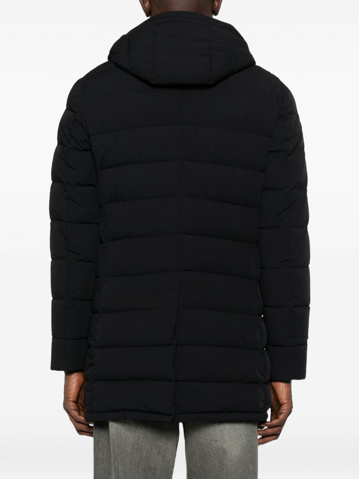 Moorer Tailored Blue Coat With Quilted Design In Black