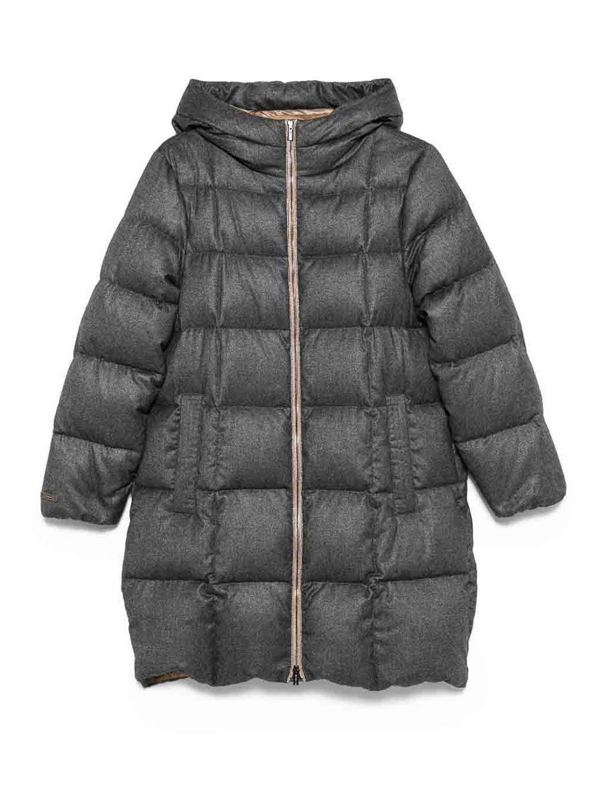 Peserico Mid-length Gray Padded Jacket With Hood In Gray