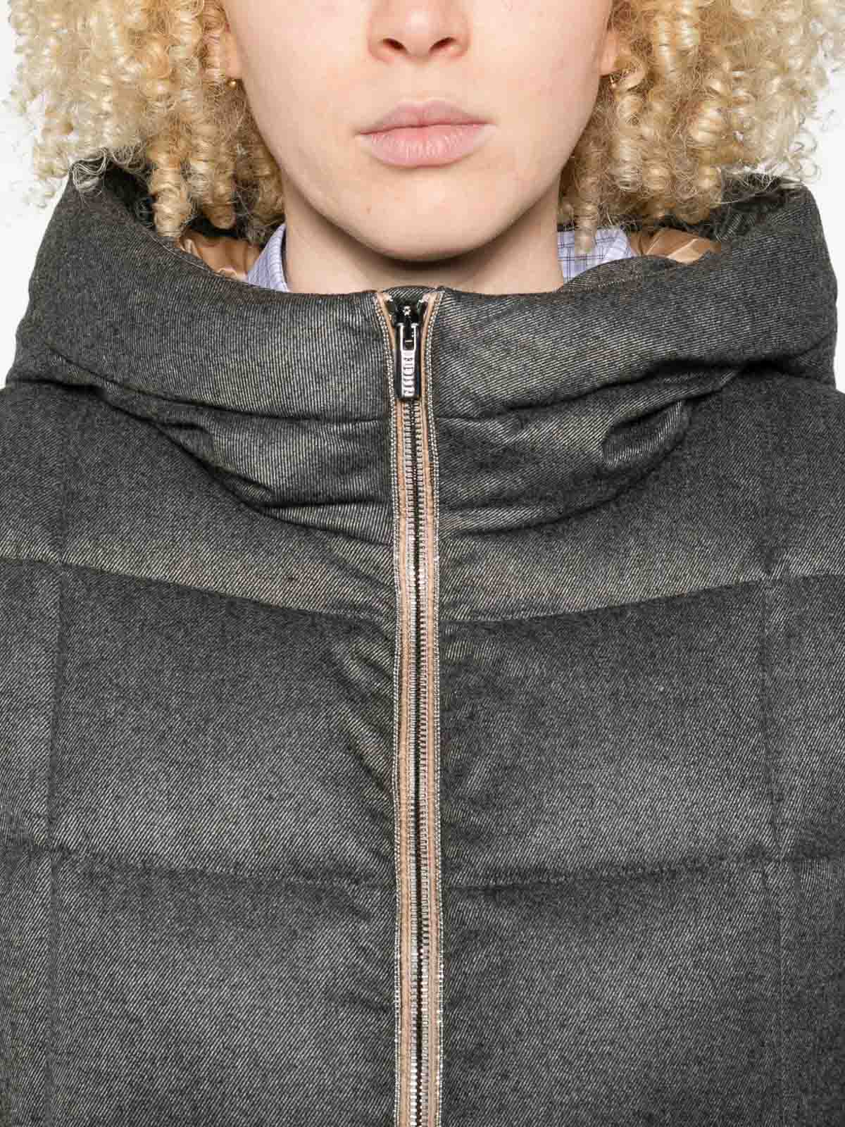 Peserico Mid-length Gray Padded Jacket With Hood In Gray