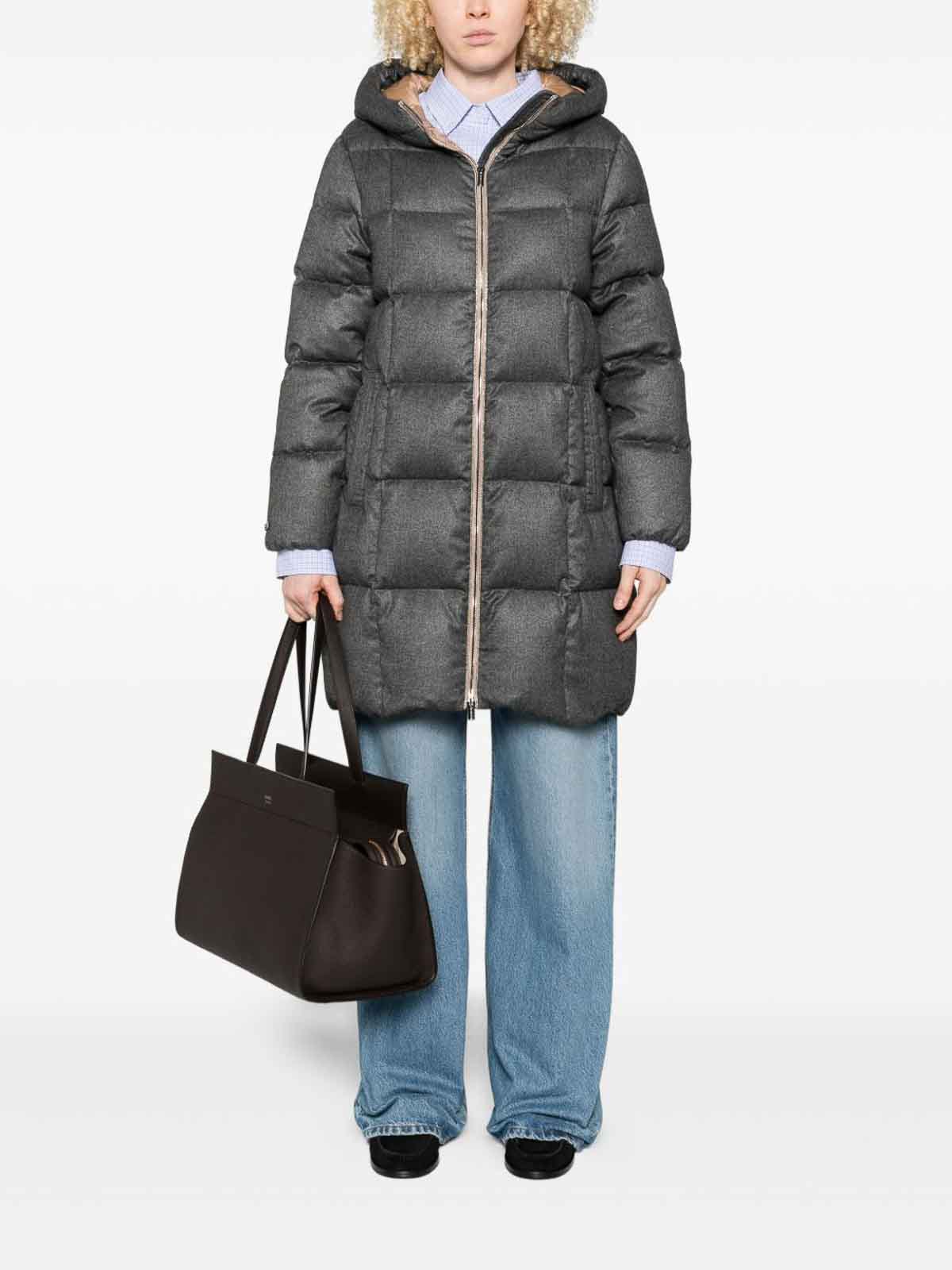 Peserico Mid-length Gray Padded Jacket With Hood In Gray