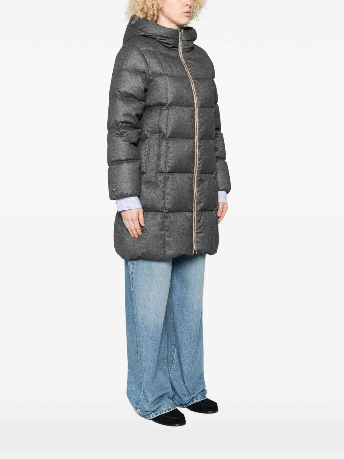 Peserico Mid-length Gray Padded Jacket With Hood In Gray