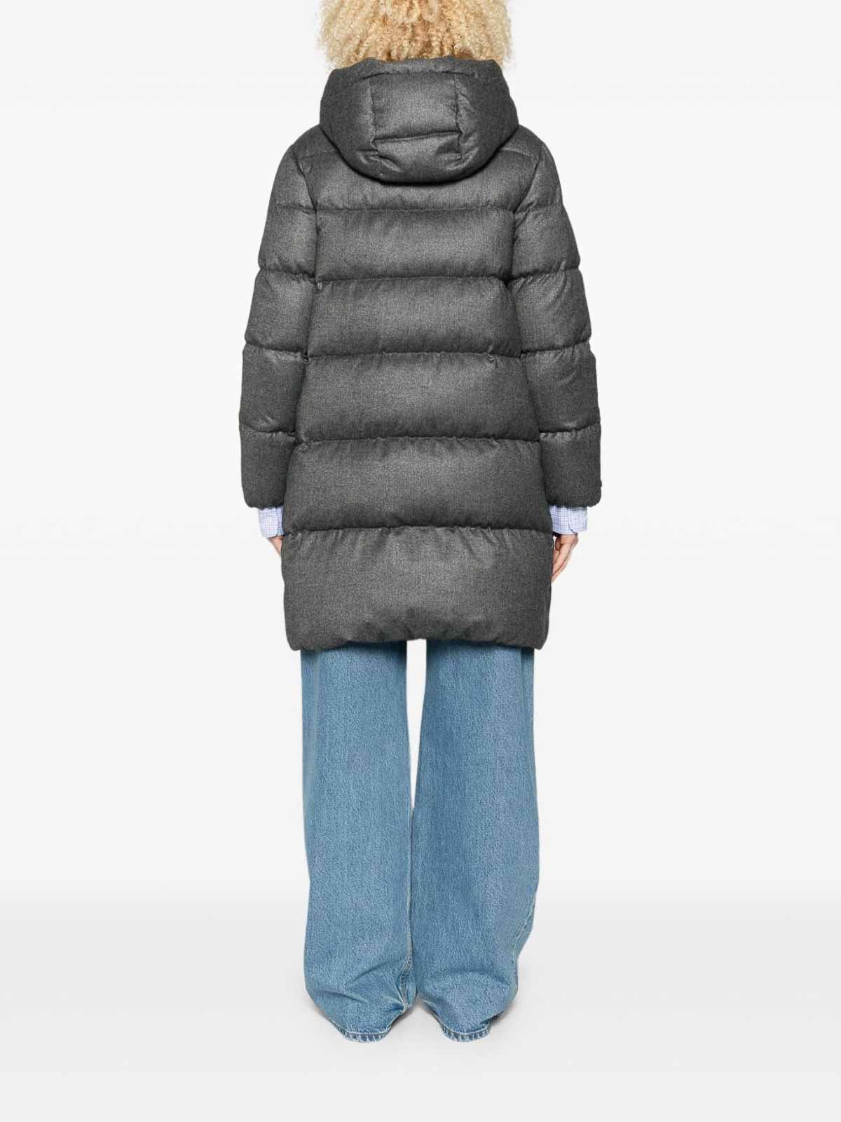 Peserico Mid-length Gray Padded Jacket With Hood In Gray
