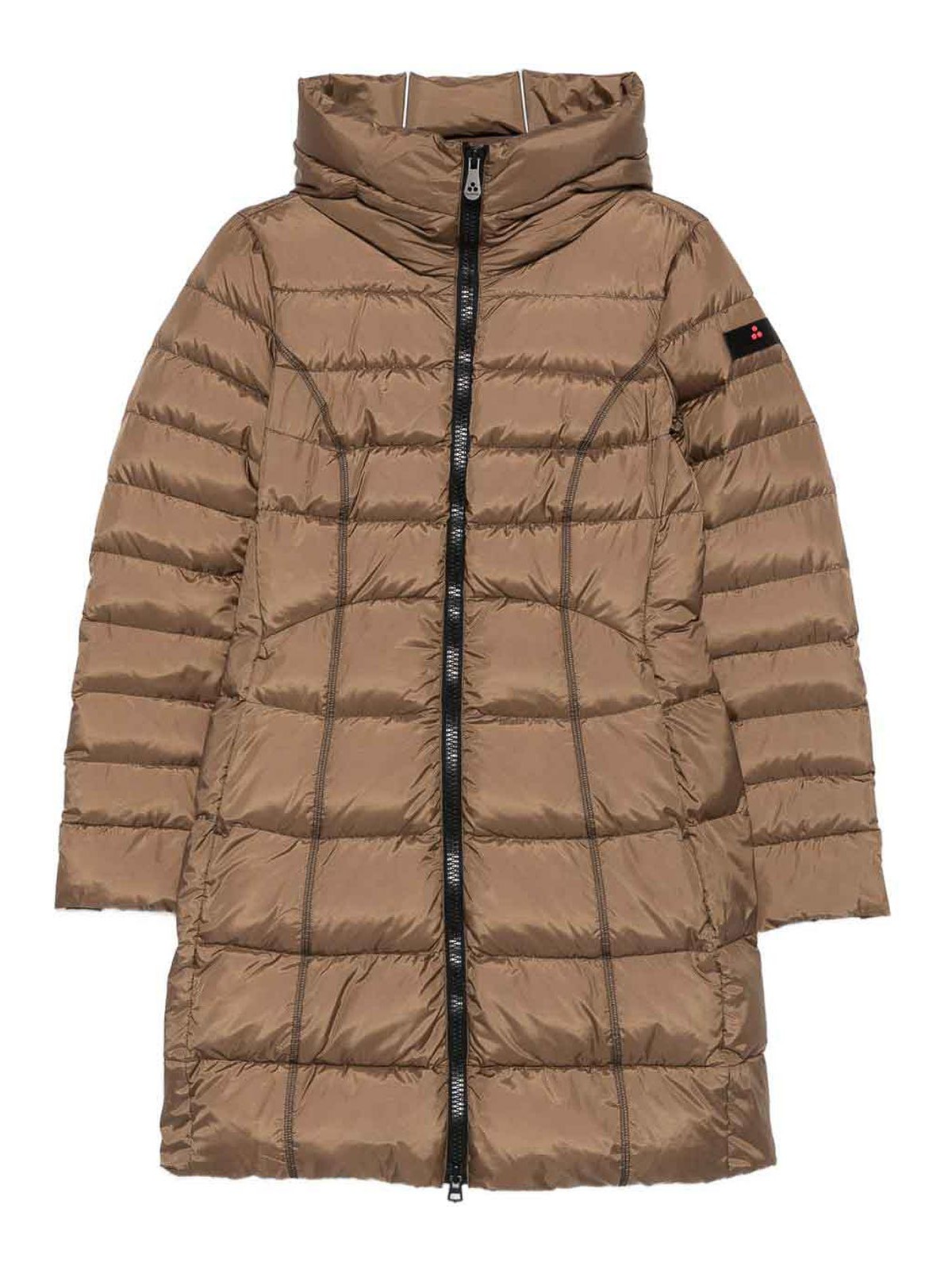 Peuterey Long Padded Jacket With Horizontal Quilting In Brown