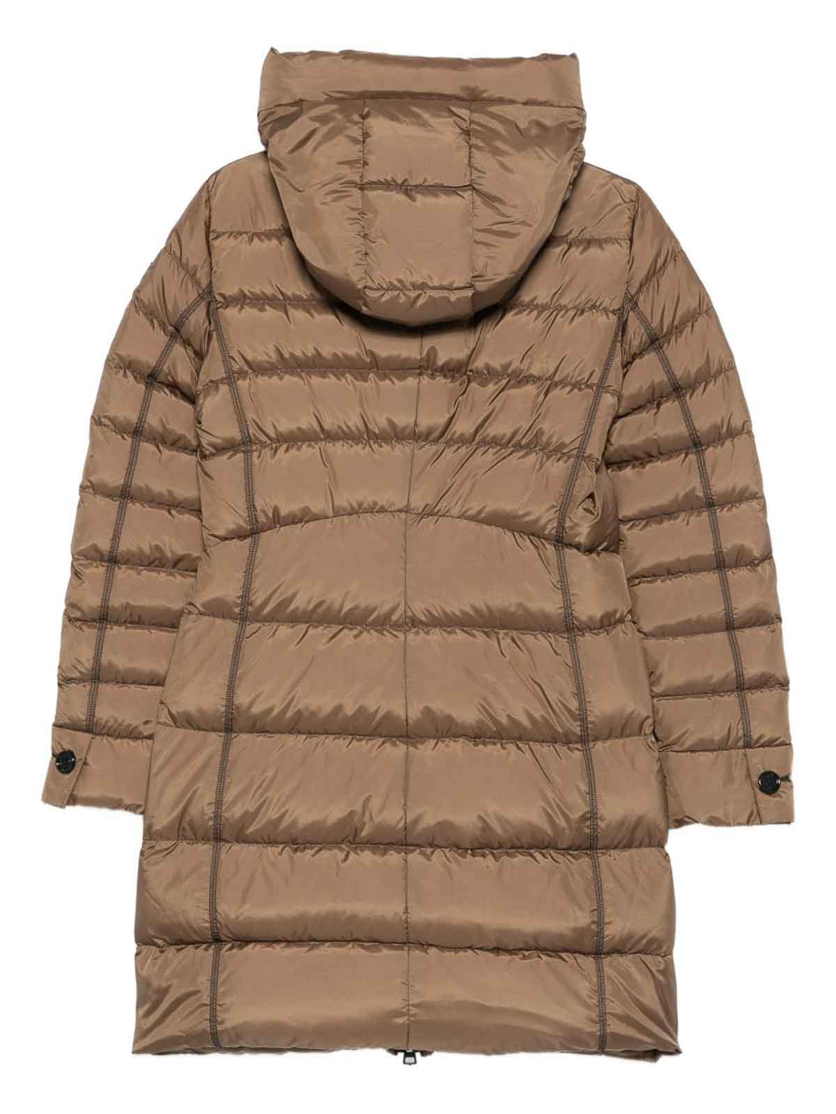 Peuterey Long Padded Jacket With Horizontal Quilting In Brown