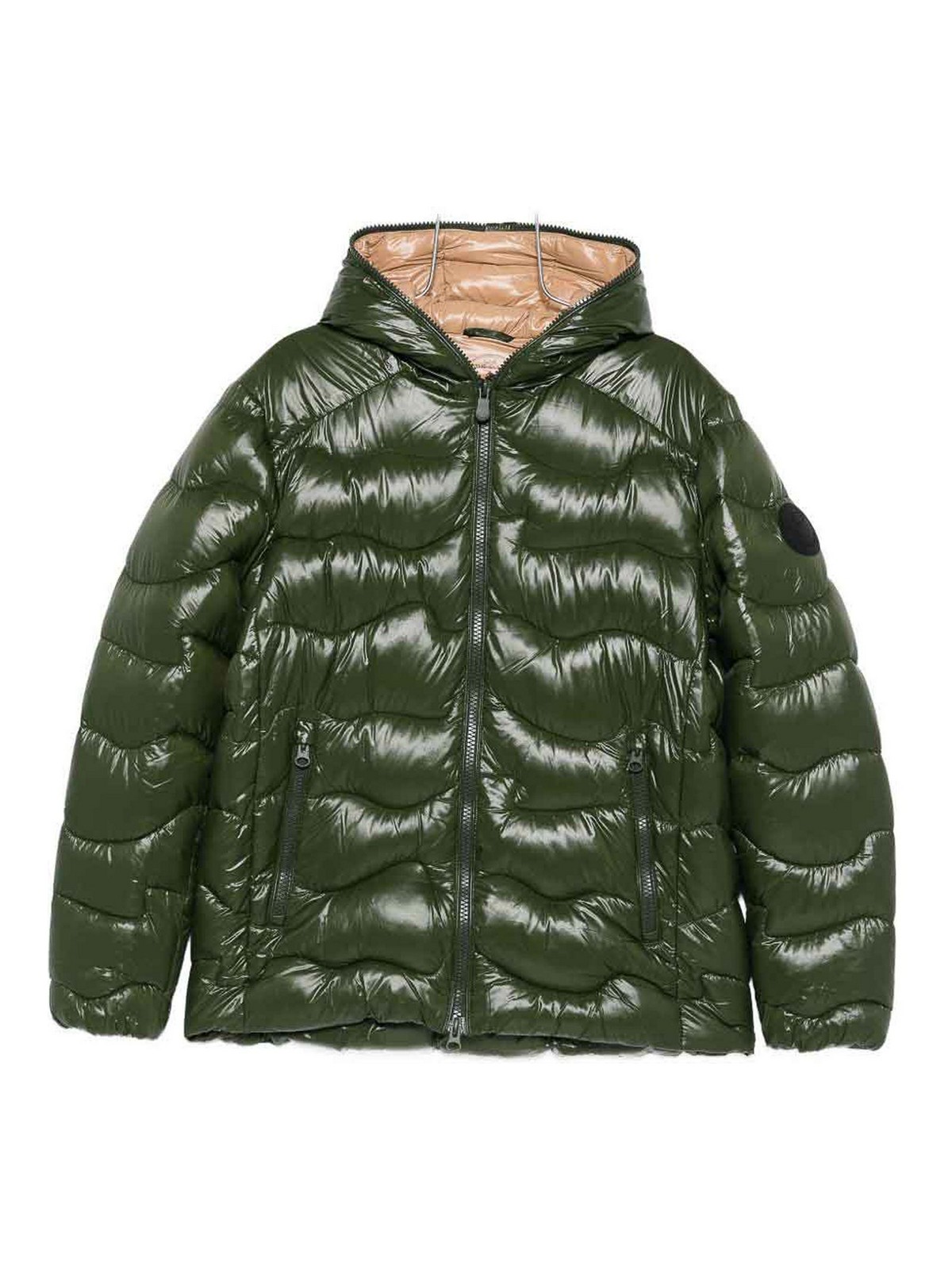 Save The Duck Quilted Hooded Jacket With Zippered Pockets And Contrasting Interior In Green