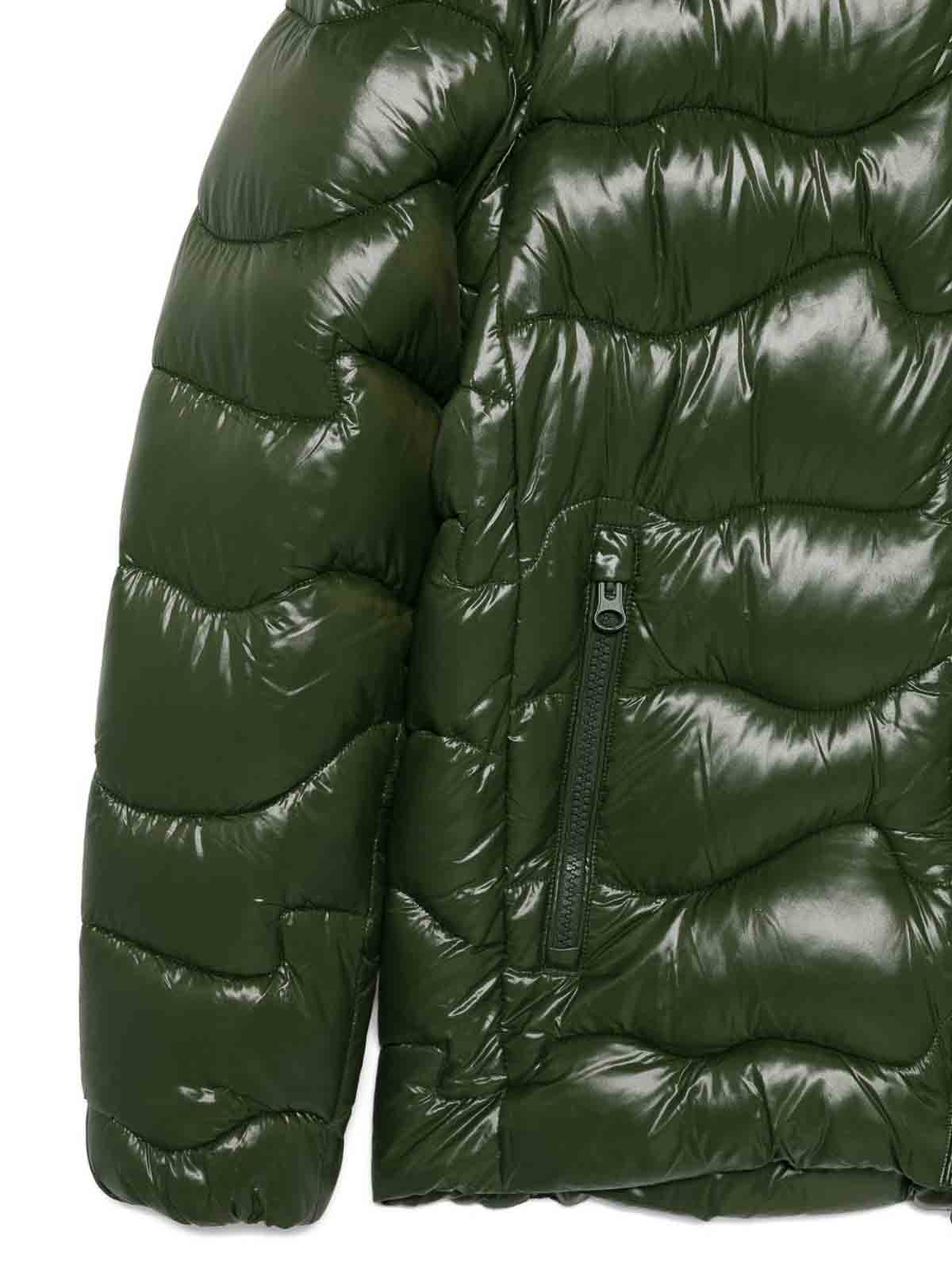 Save The Duck Quilted Hooded Jacket With Zippered Pockets And Contrasting Interior In Green