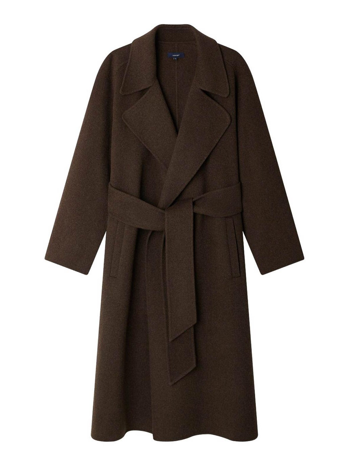Soeur Mid-length Wool Blend Coat In Brown