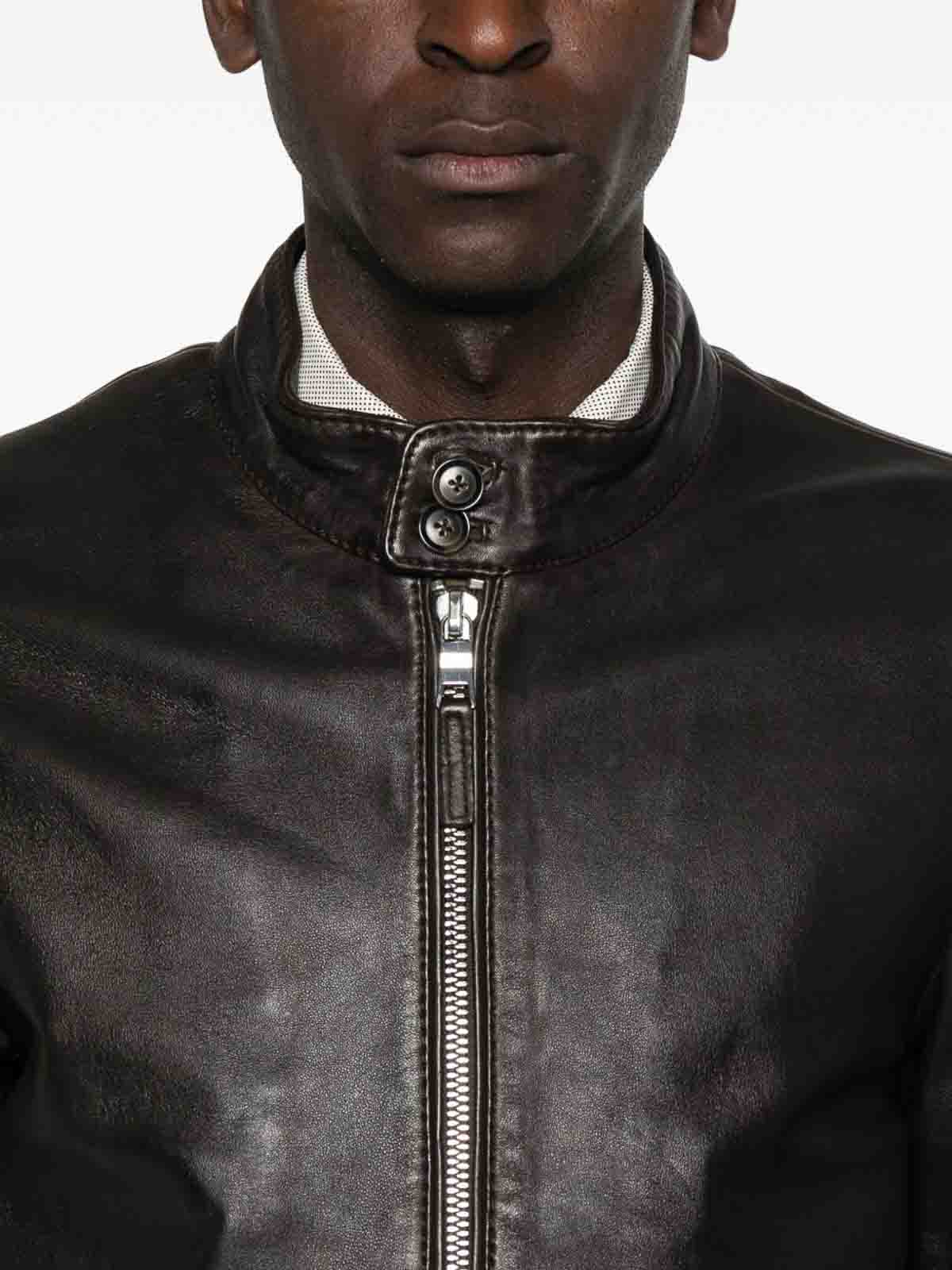 The Jack And Jackie Leathers Black Calfskin Jacket In Brown