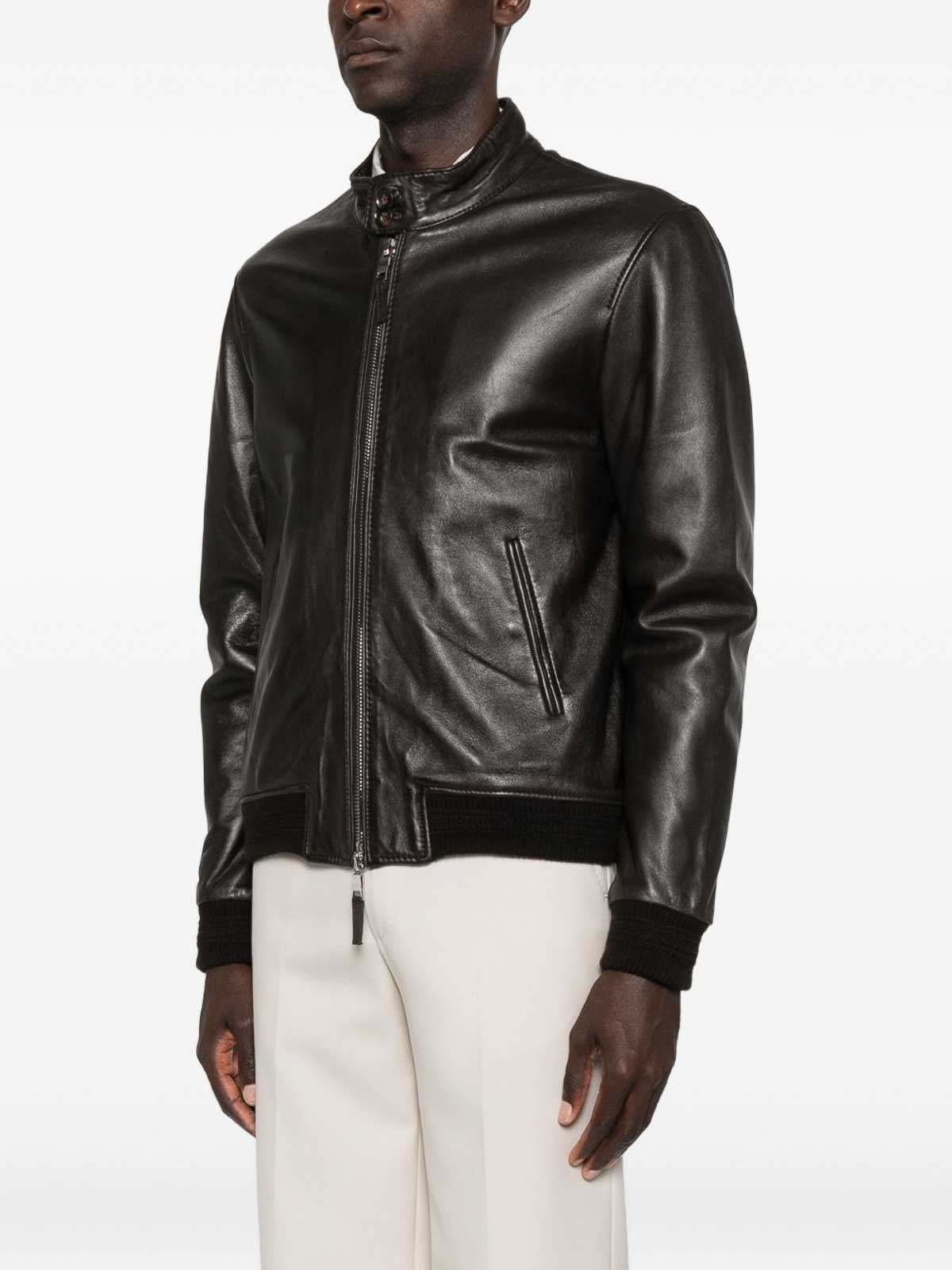 The Jack And Jackie Leathers Black Calfskin Jacket In Brown