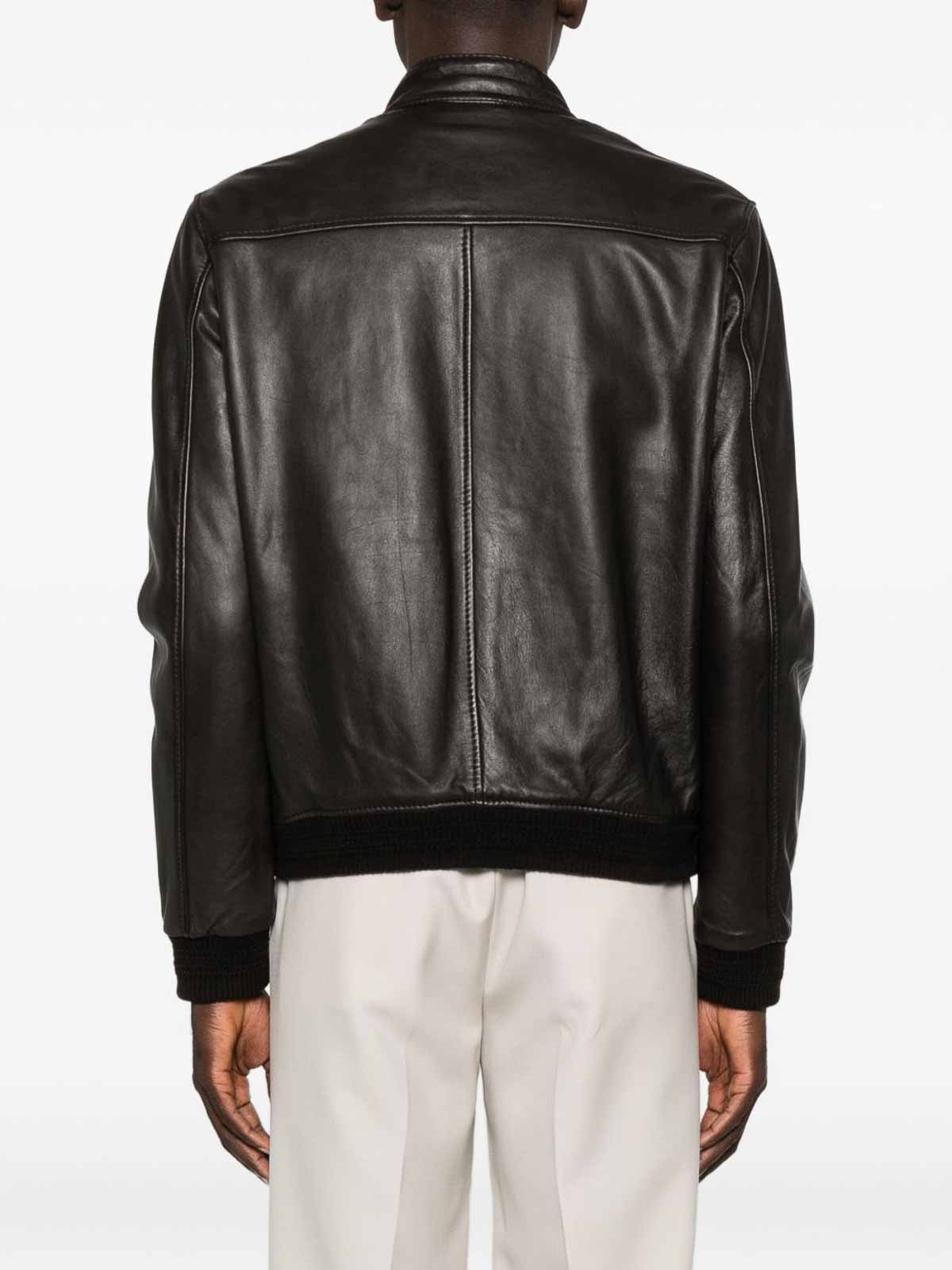 The Jack And Jackie Leathers Black Calfskin Jacket In Brown