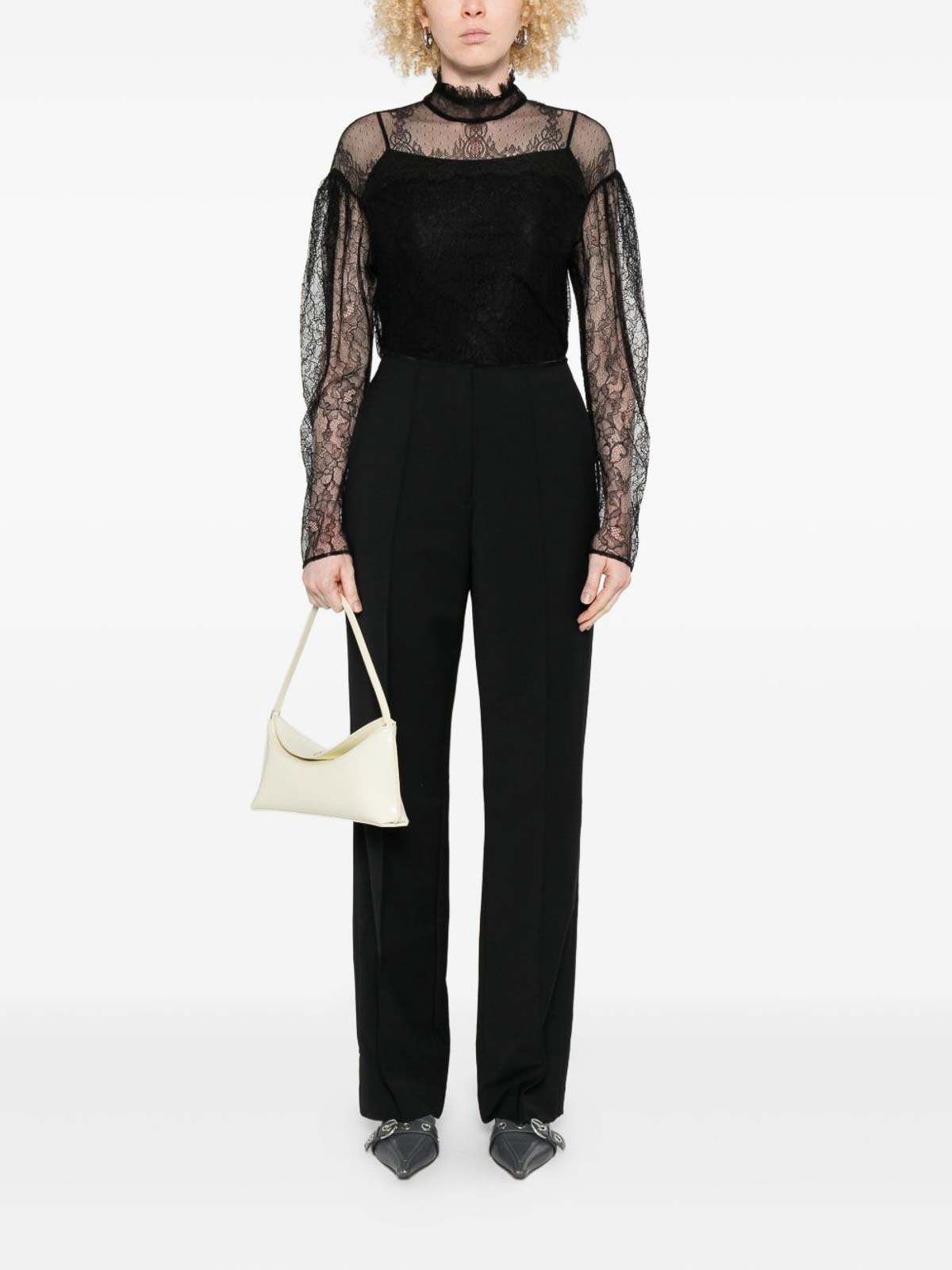 Twinset Long-sleeved Black Lace Overlay Top In Black
