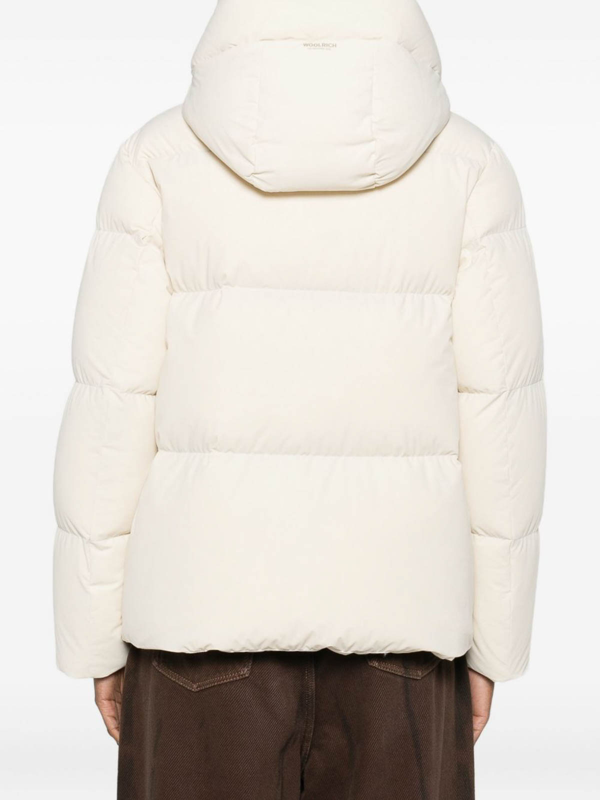 Woolrich Tailored Beige Puffer Jacket With High Collar In White