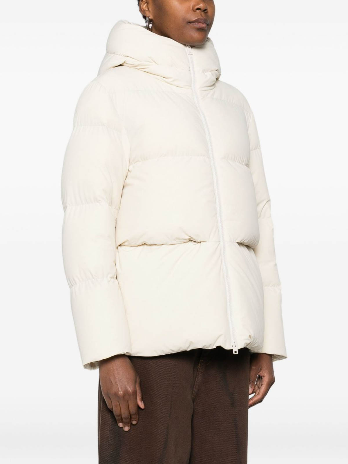 Woolrich Tailored Beige Puffer Jacket With High Collar In White