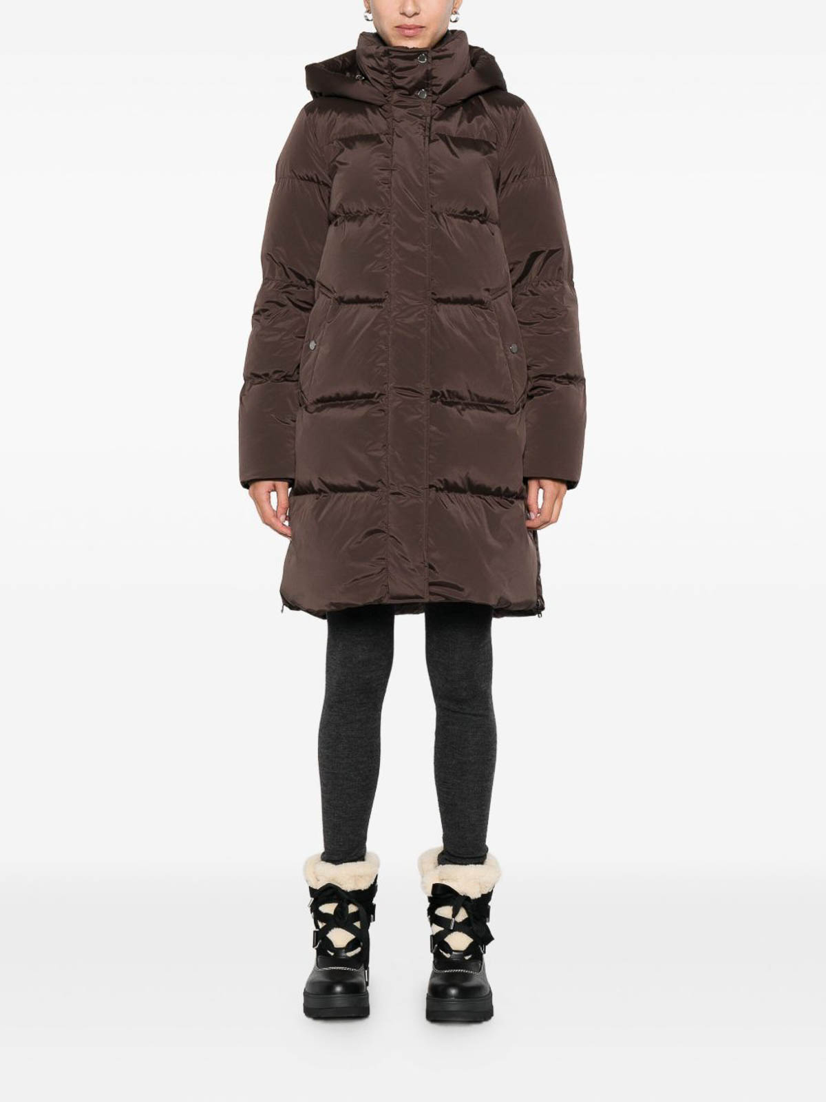 Woolrich Mid-thigh Length Quilted Jacket In Burgundy