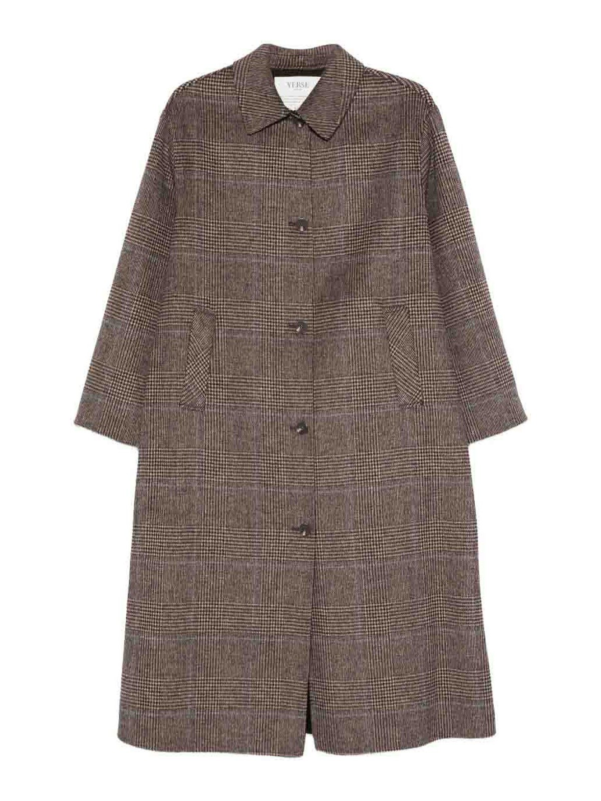 Yerse Plaid Pattern Mid-length Wool Blend Coat In Brown