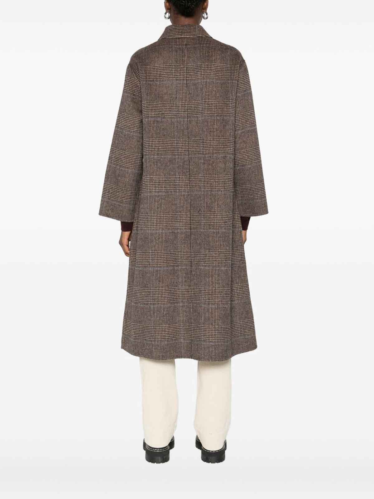 Yerse Plaid Pattern Mid-length Wool Blend Coat In Brown
