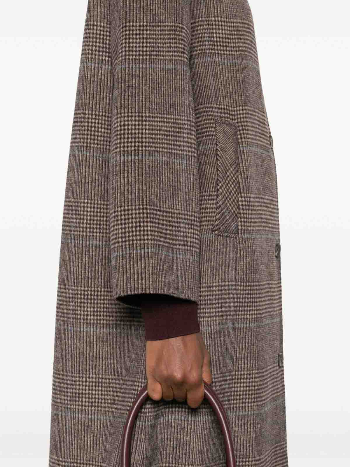 Yerse Plaid Pattern Mid-length Wool Blend Coat In Brown