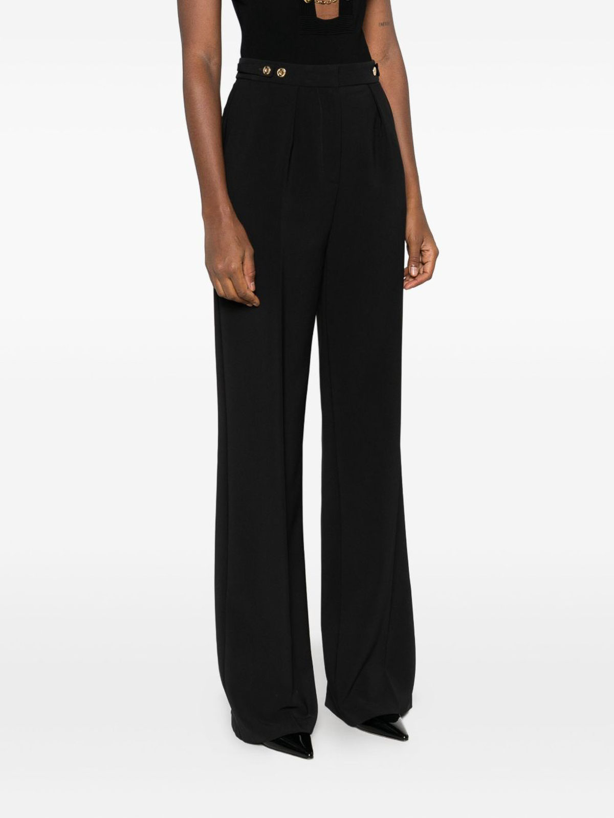 Elisabetta Franchi High-waisted Wide-leg Trousers With Pleat Detailing In Black