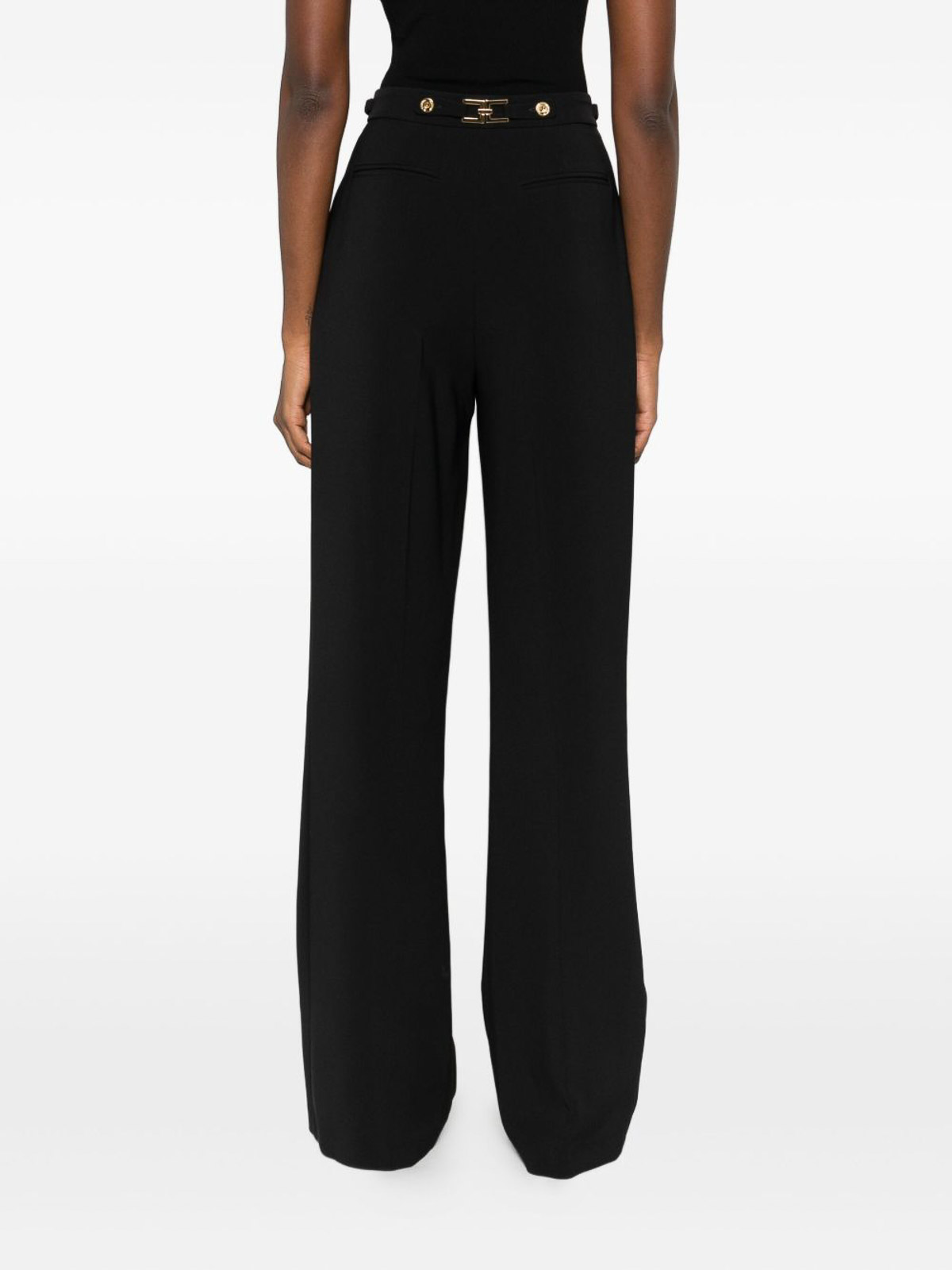 Elisabetta Franchi High-waisted Wide-leg Trousers With Pleat Detailing In Black