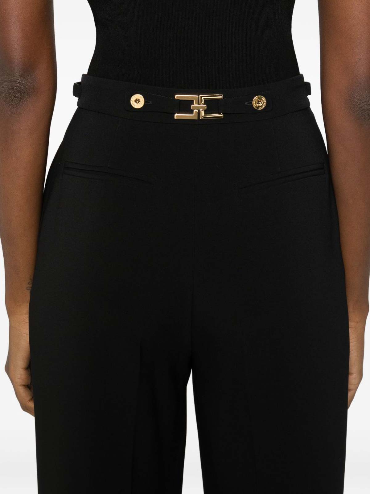 Elisabetta Franchi High-waisted Wide-leg Trousers With Pleat Detailing In Black
