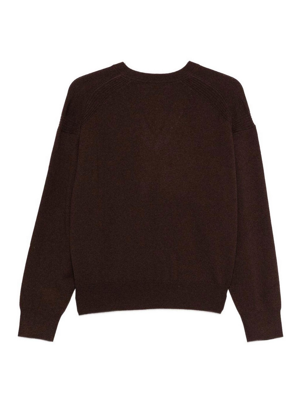 Semicouture Deep V-neck Brown Wool-cashmere Sweater In Brown