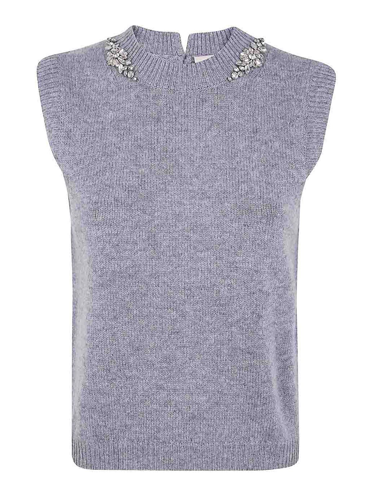 Semicouture Elegant Light Grey Gilet With Crystal Embellishments In Gray