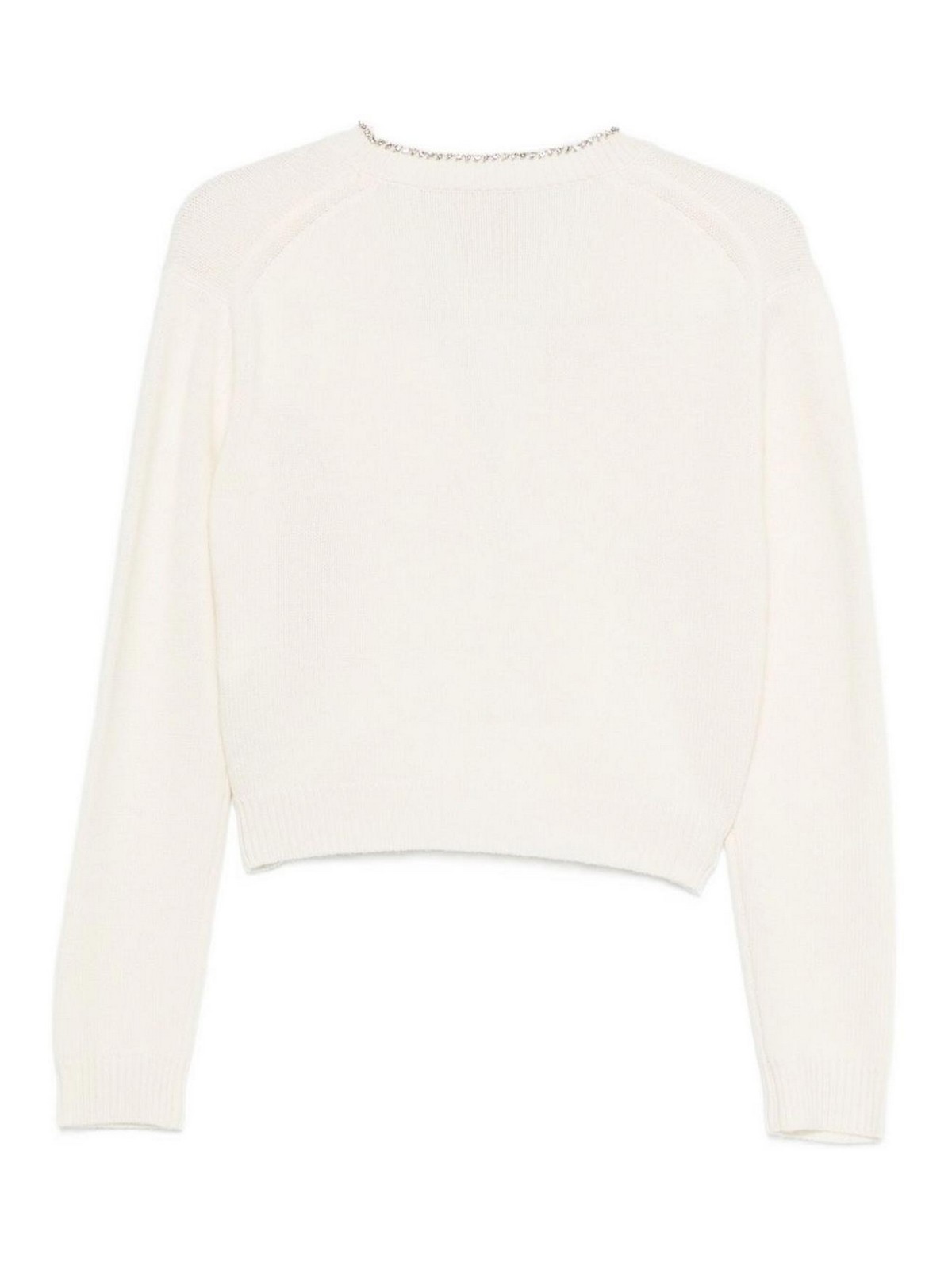 Semicouture Cropped White Sweater With V-neckline In Neutral