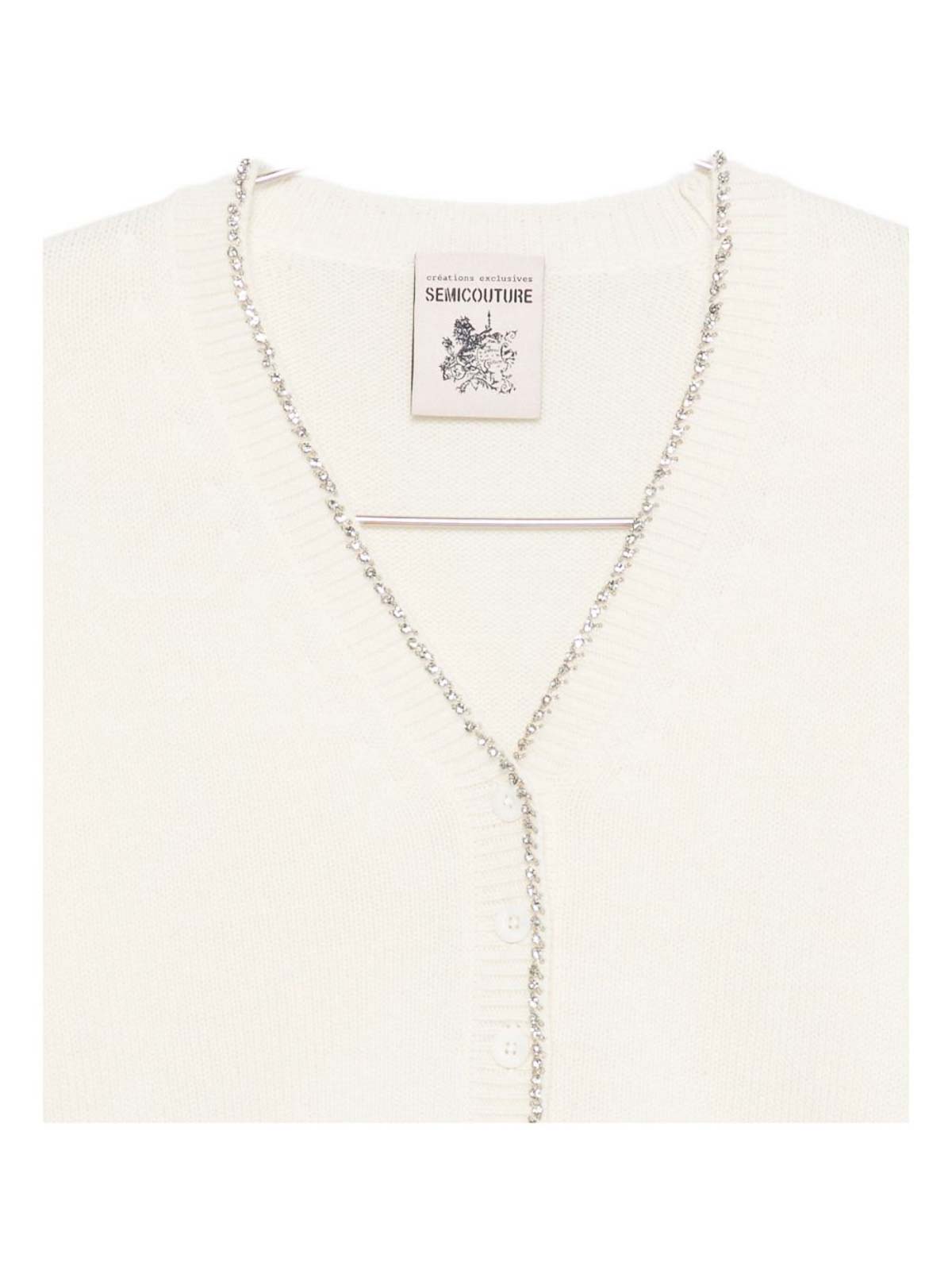 Semicouture Cropped White Sweater With V-neckline In Neutral