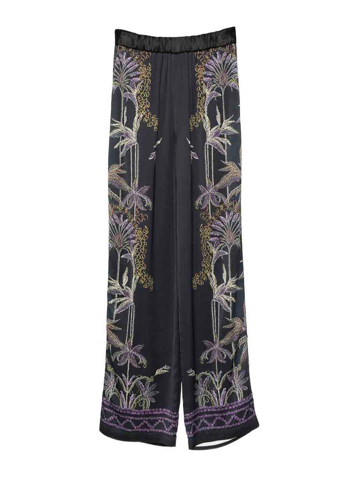Forte Forte Wide-leg Trousers With Botanical Embroidery In Black