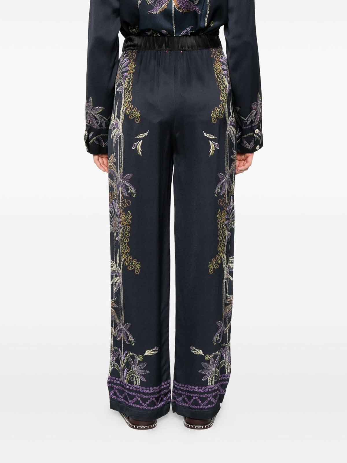 Forte Forte Wide-leg Trousers With Botanical Embroidery In Black
