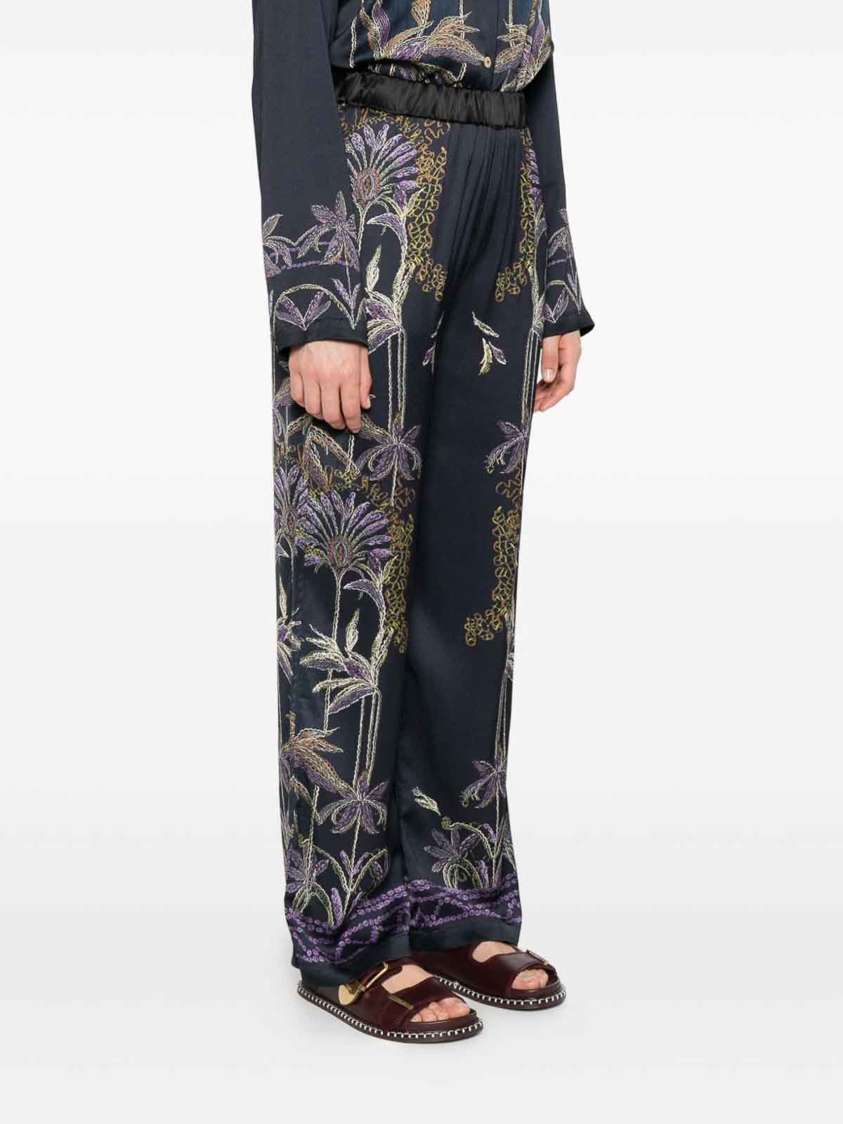 Forte Forte Wide-leg Trousers With Botanical Embroidery In Black