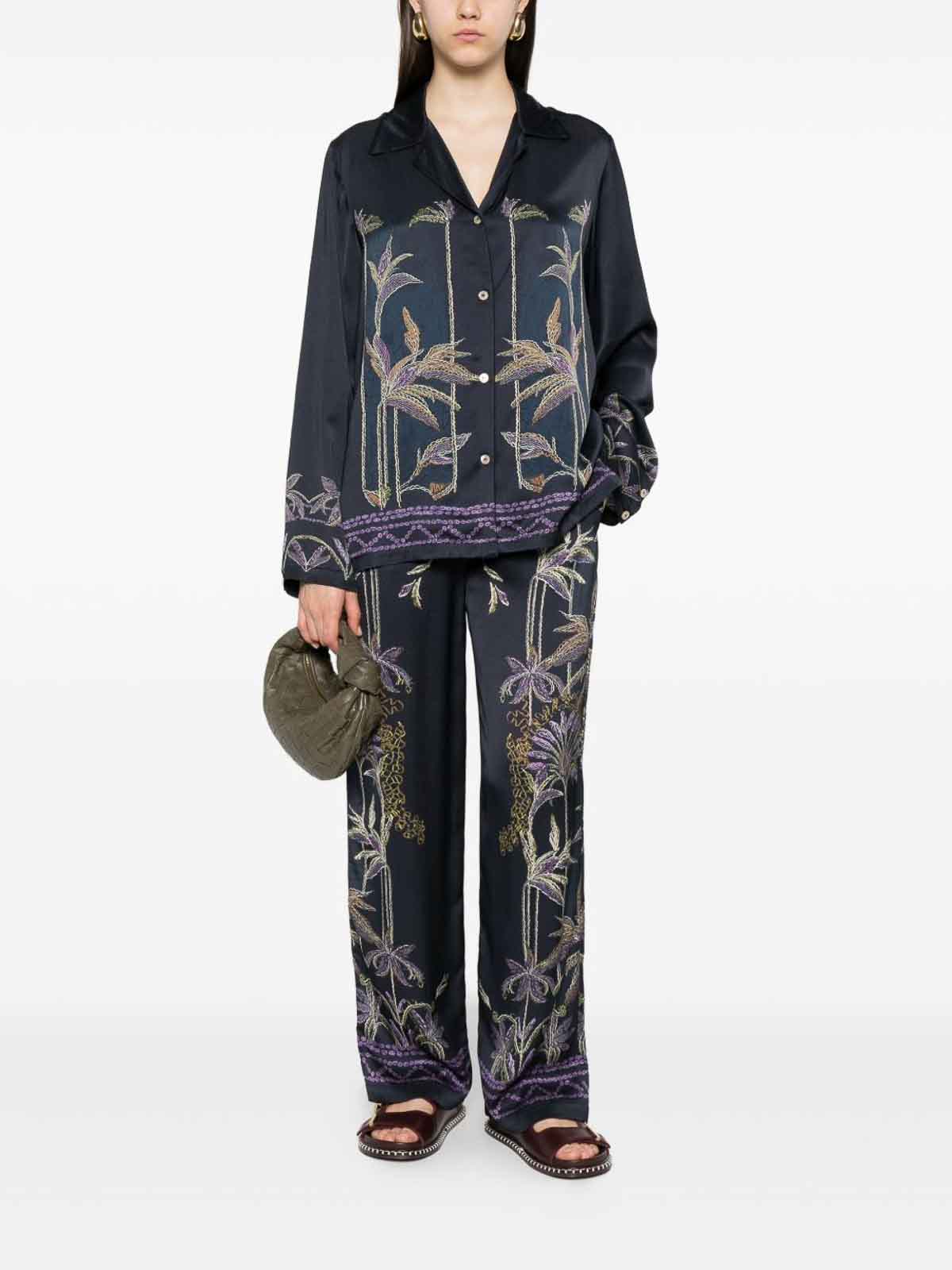 Forte Forte Wide-leg Trousers With Botanical Embroidery In Black