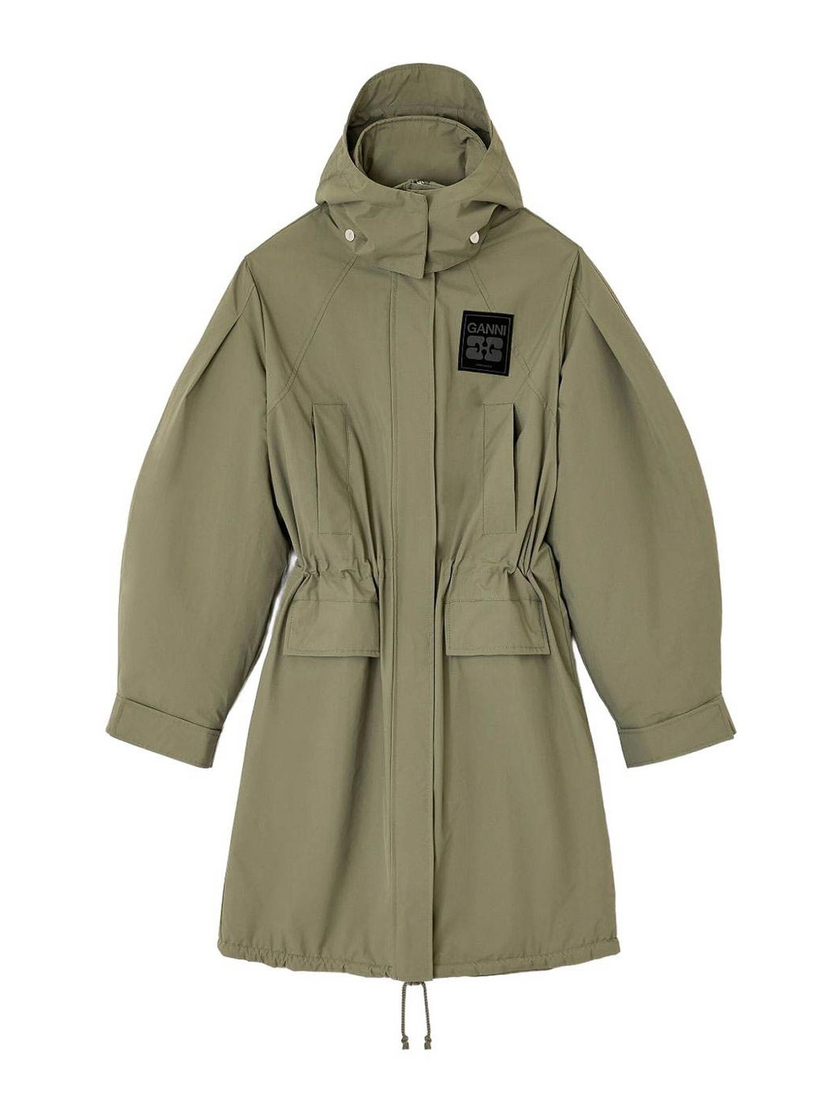 Ganni Womens Kalamata Oversized Logo-patch Nylon Parka Coat In Green